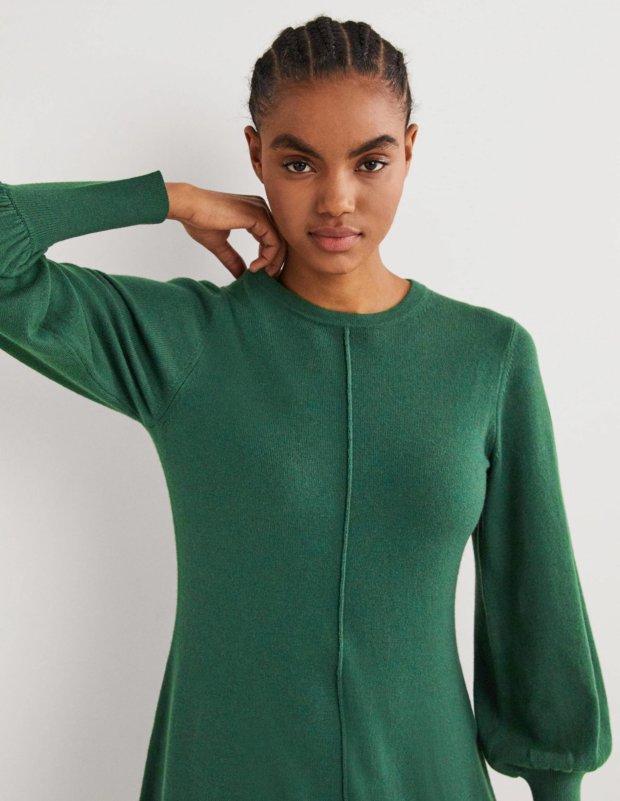 Cuff Detail Knitted Mini Dress-Hunter Green - Image 4