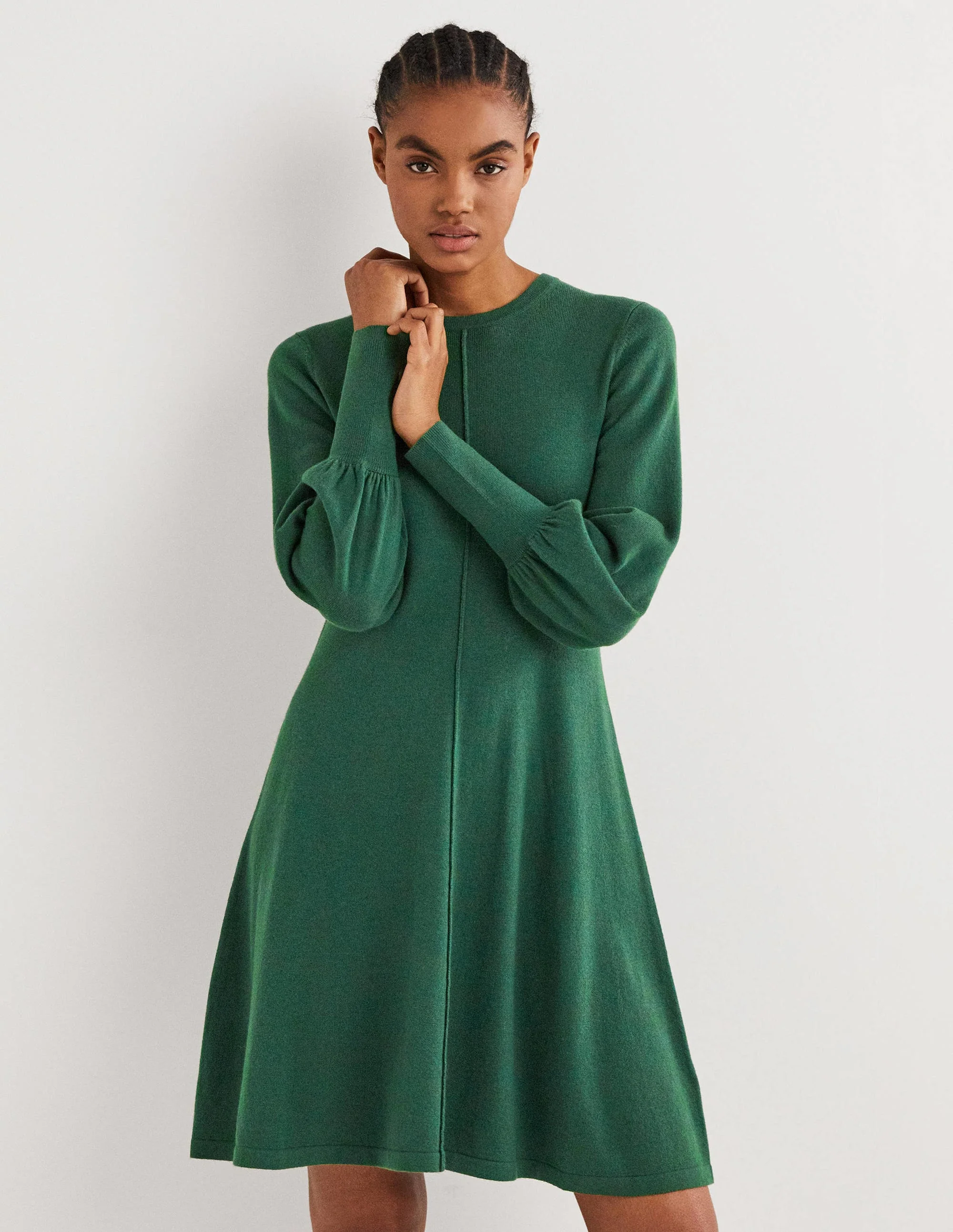 Cuff Detail Knitted Mini Dress-Hunter Green - Image 5