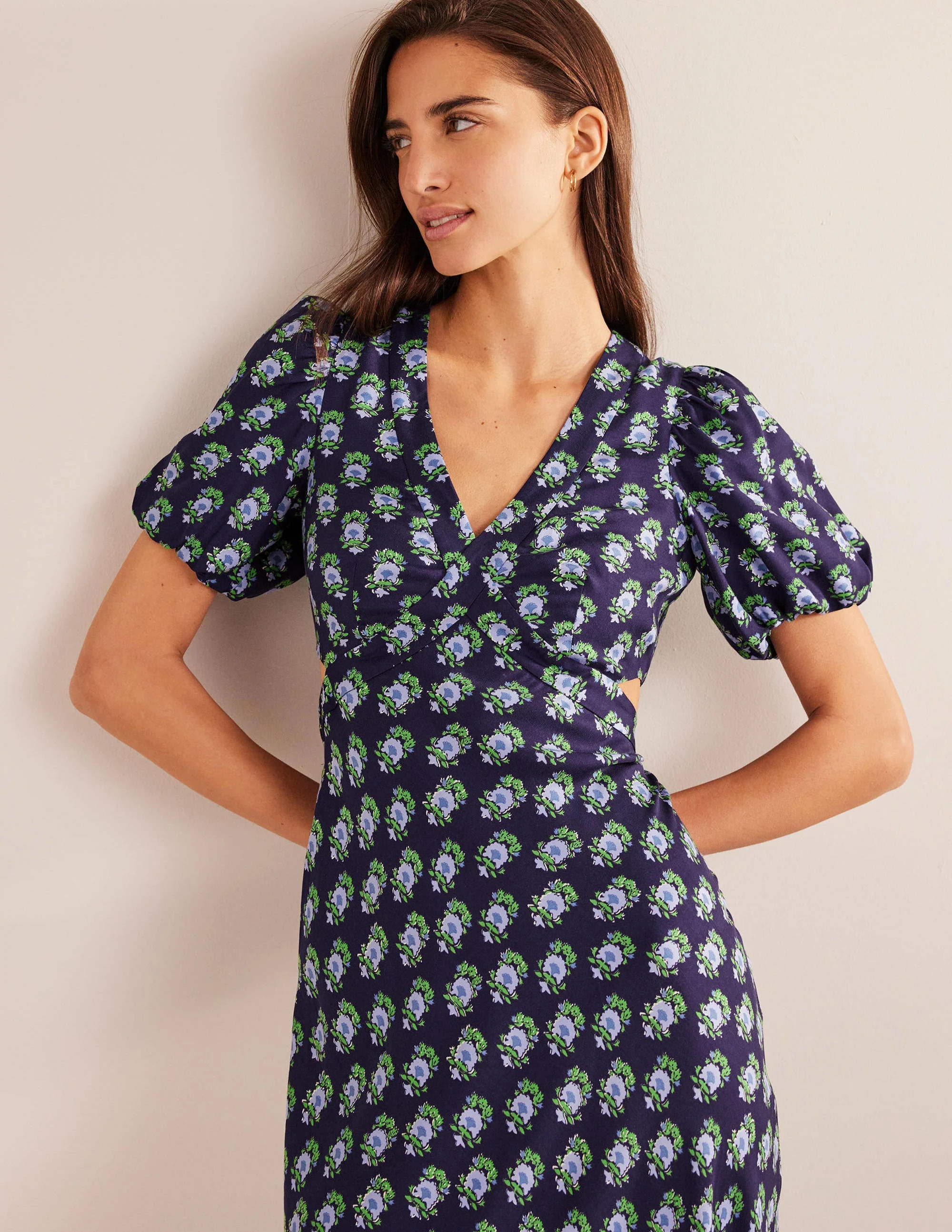 Cut Out Midi Tea Dress-Prussian Blue, Dainty Floret - Image 4