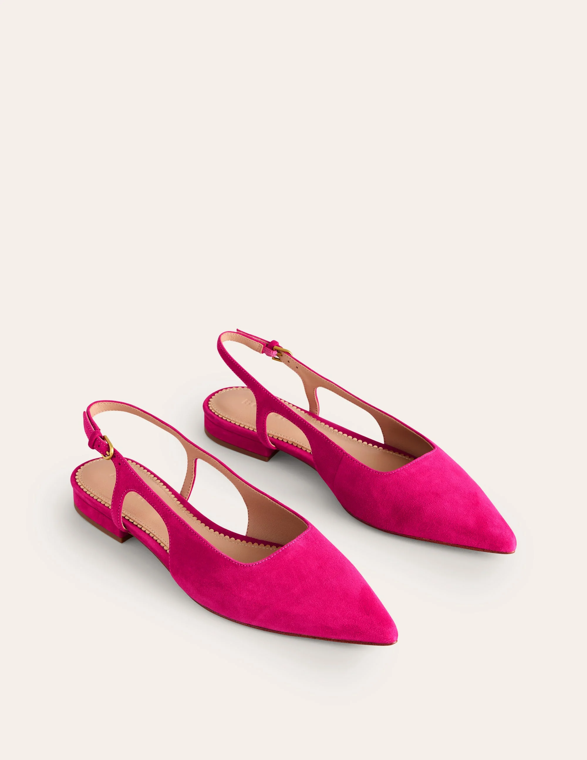 Cut Out Sling Back Flats-Pink Peacock Kid Suede - Image 3