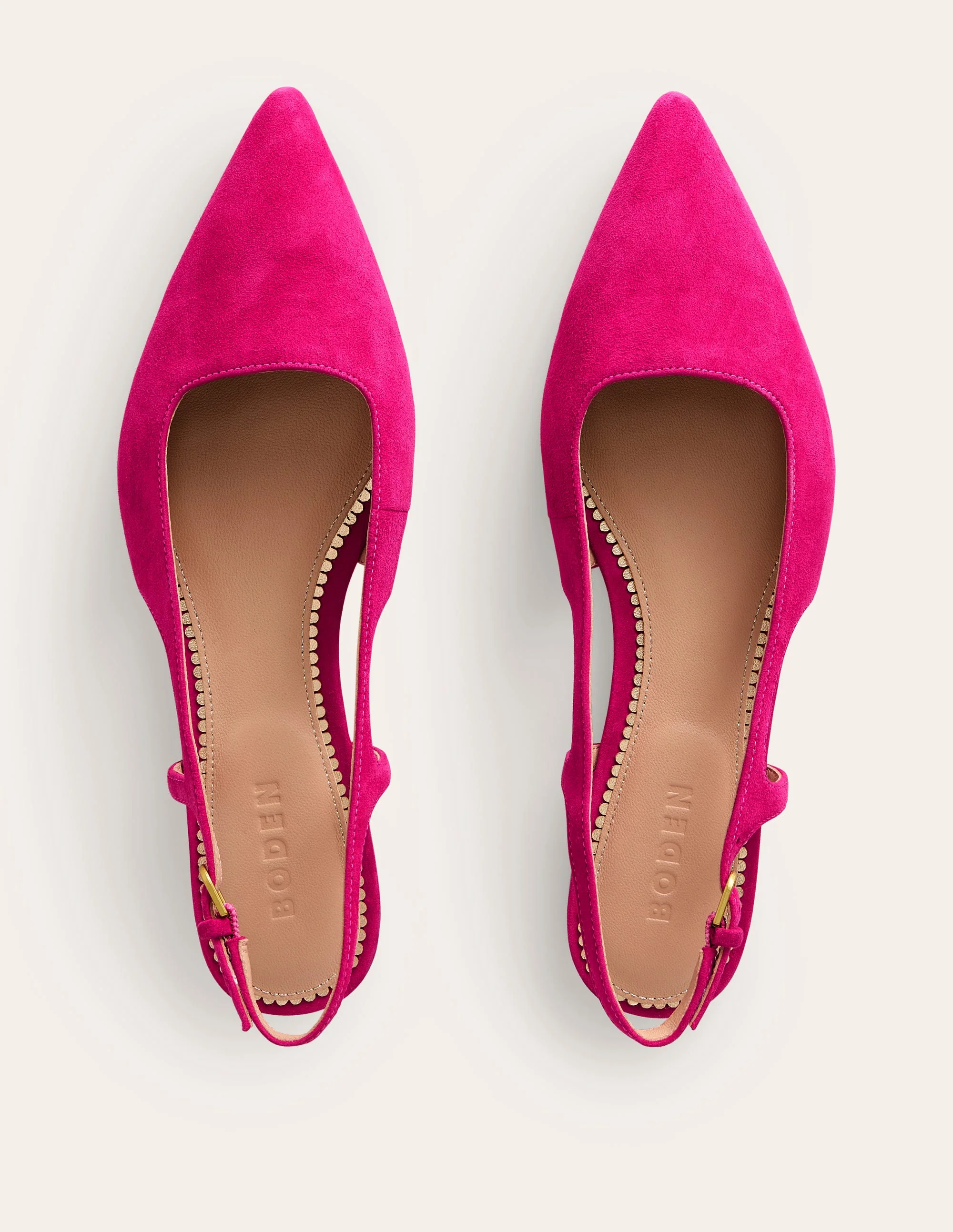 Cut Out Sling Back Flats-Pink Peacock Kid Suede - Image 5