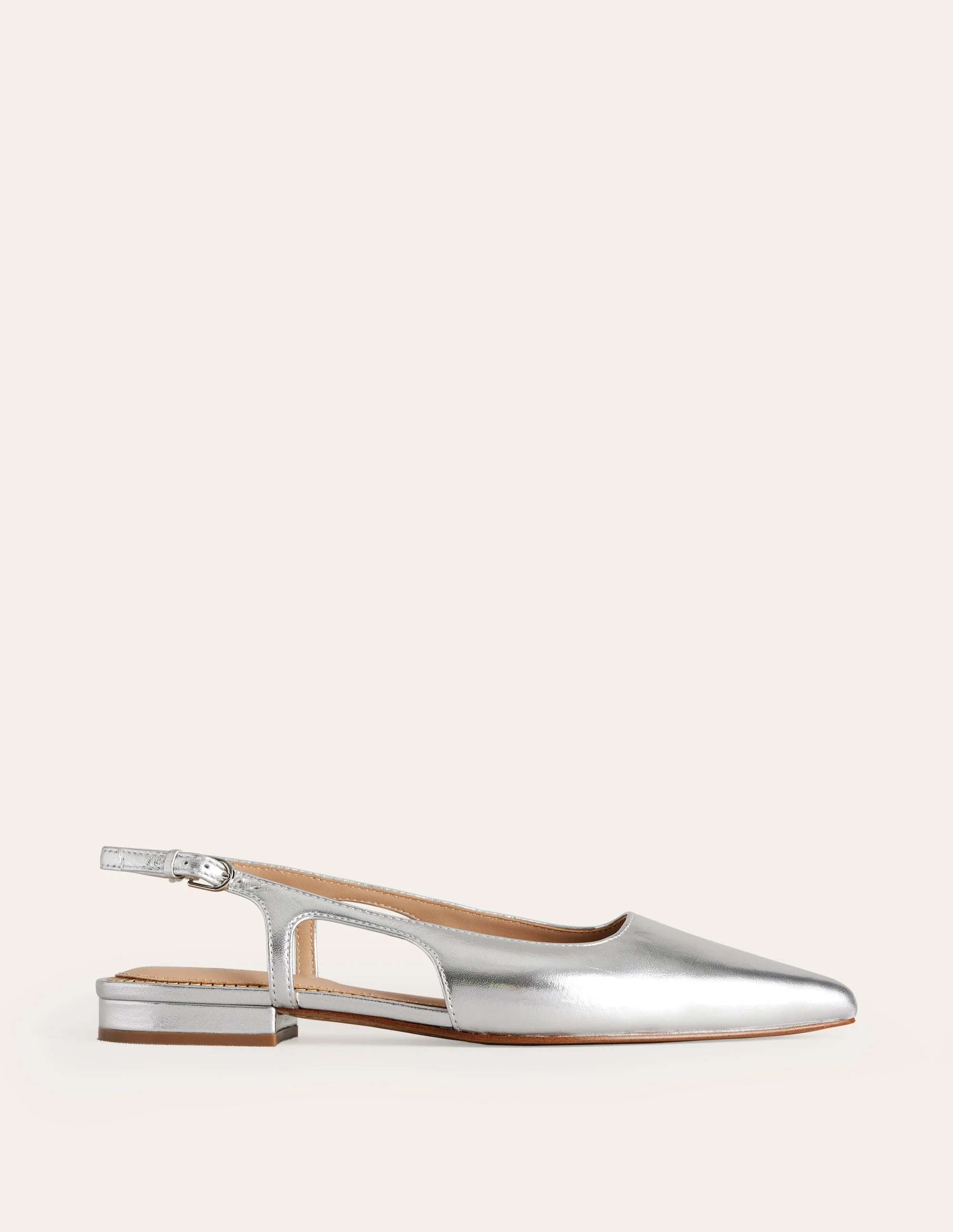 Cut Out Sling Back Flats-Silver Leather - Image 2