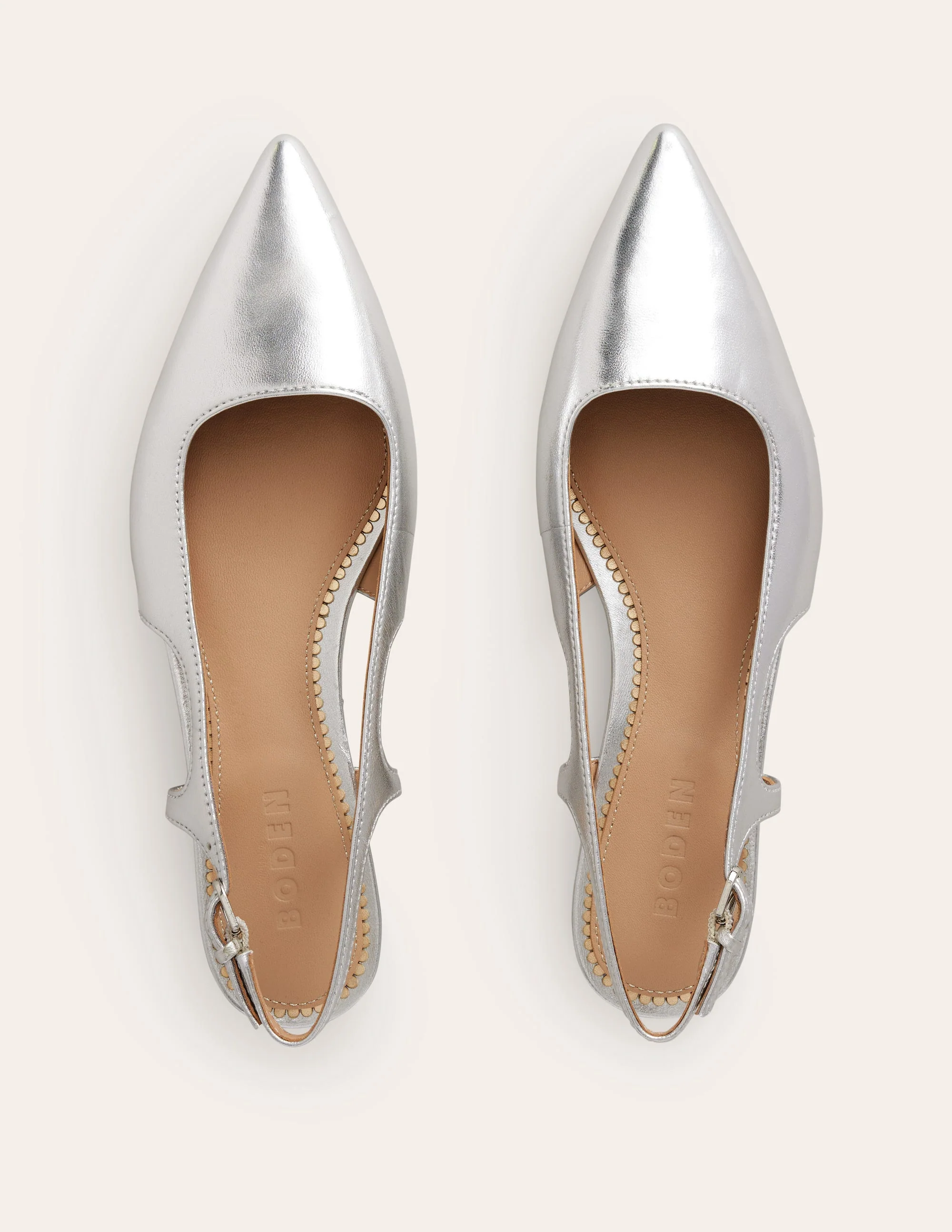 Cut Out Sling Back Flats-Silver Leather - Image 5