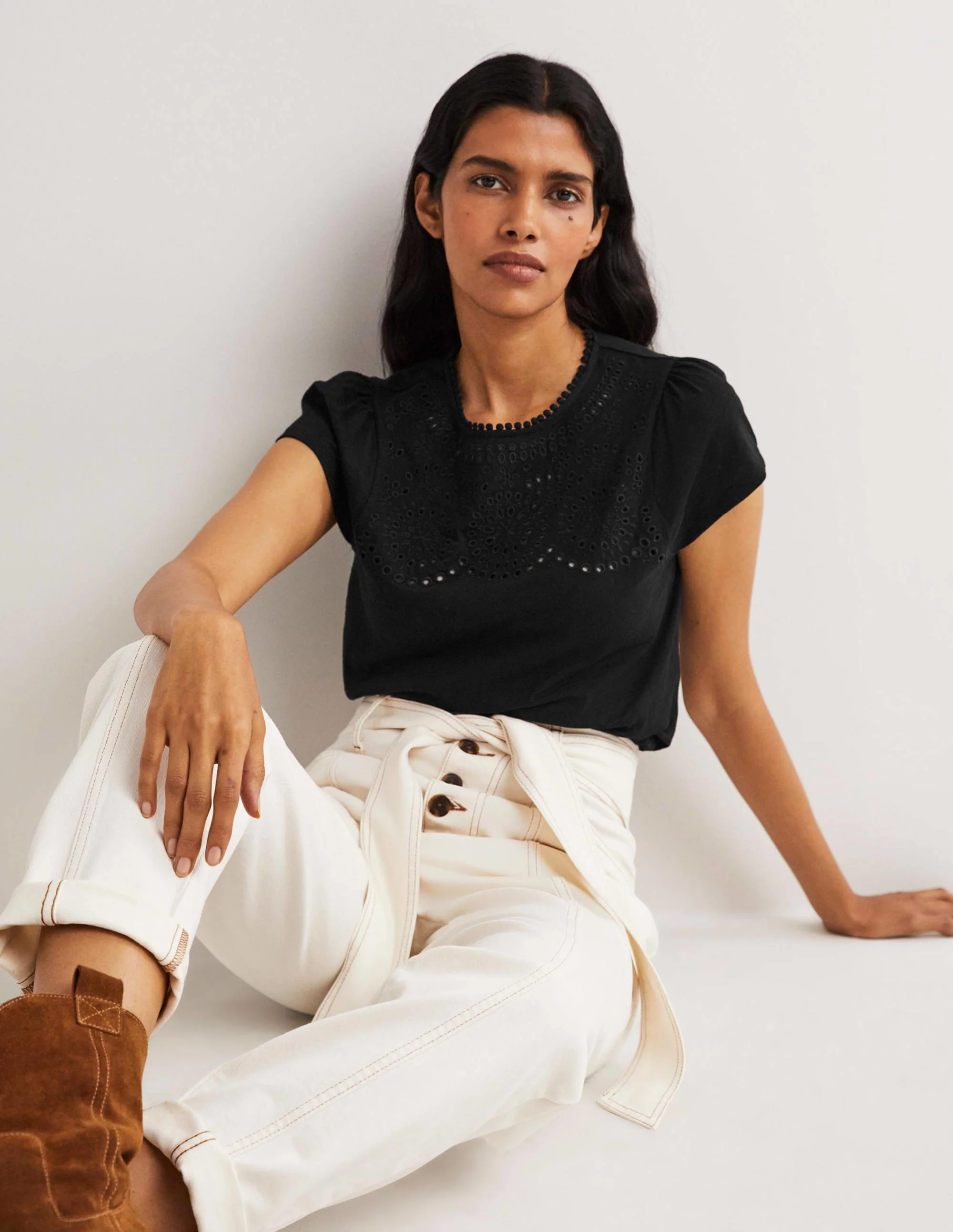 Cutwork Flutter T-Shirt-Black - Image 4
