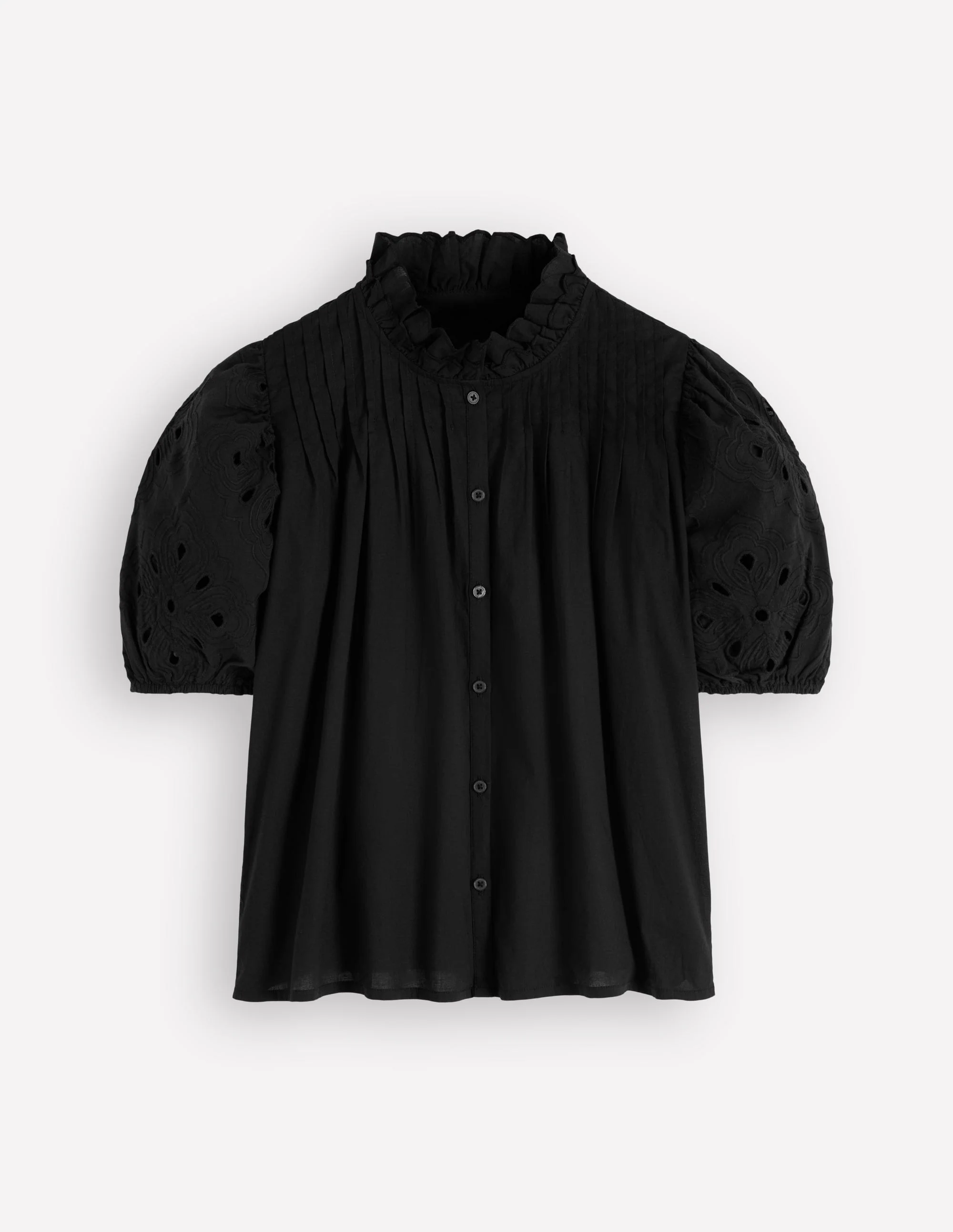 Cutwork Puff Sleeve Top-Black - Image 6