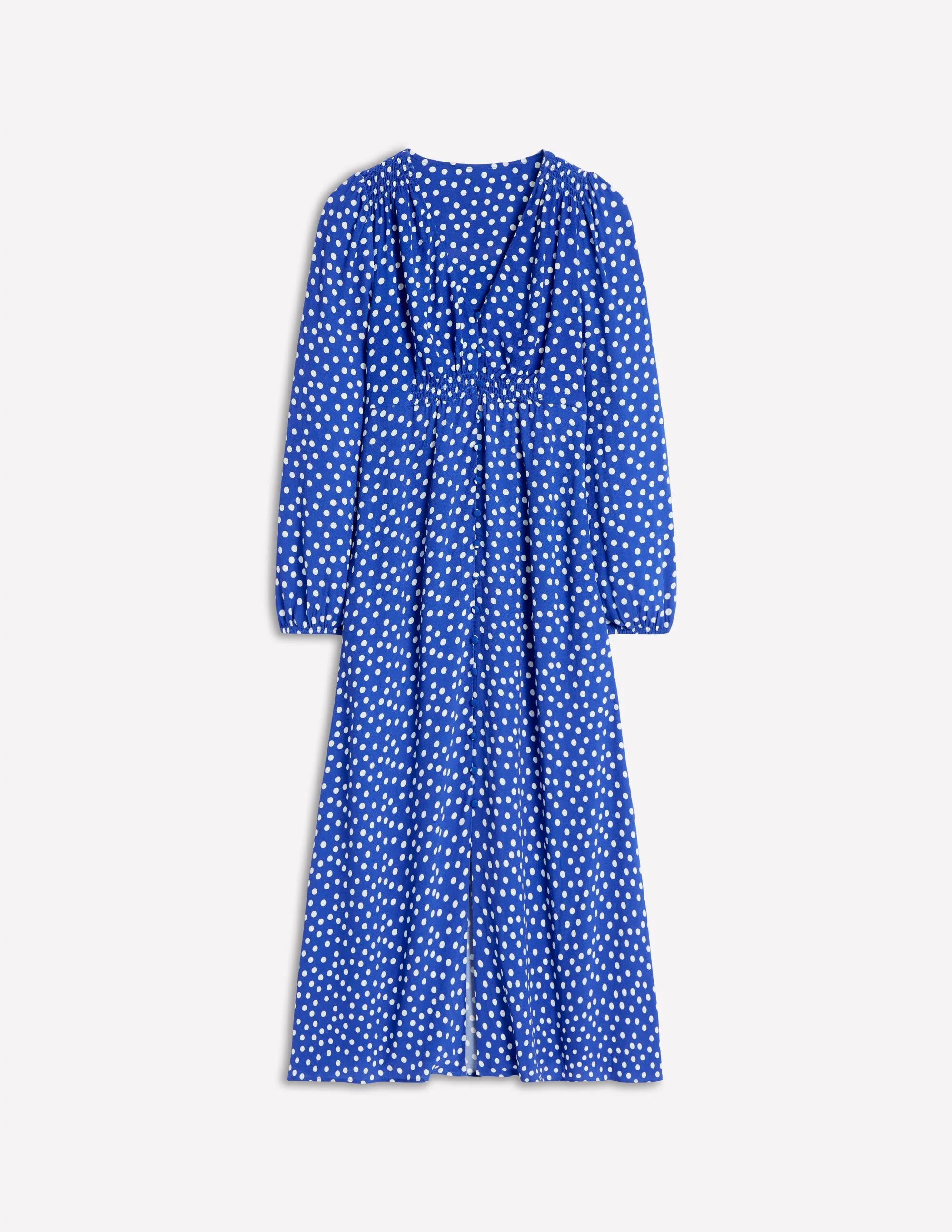 Cynthia Button Tea Dress-Bright Blue, Abstract Dot - Image 6