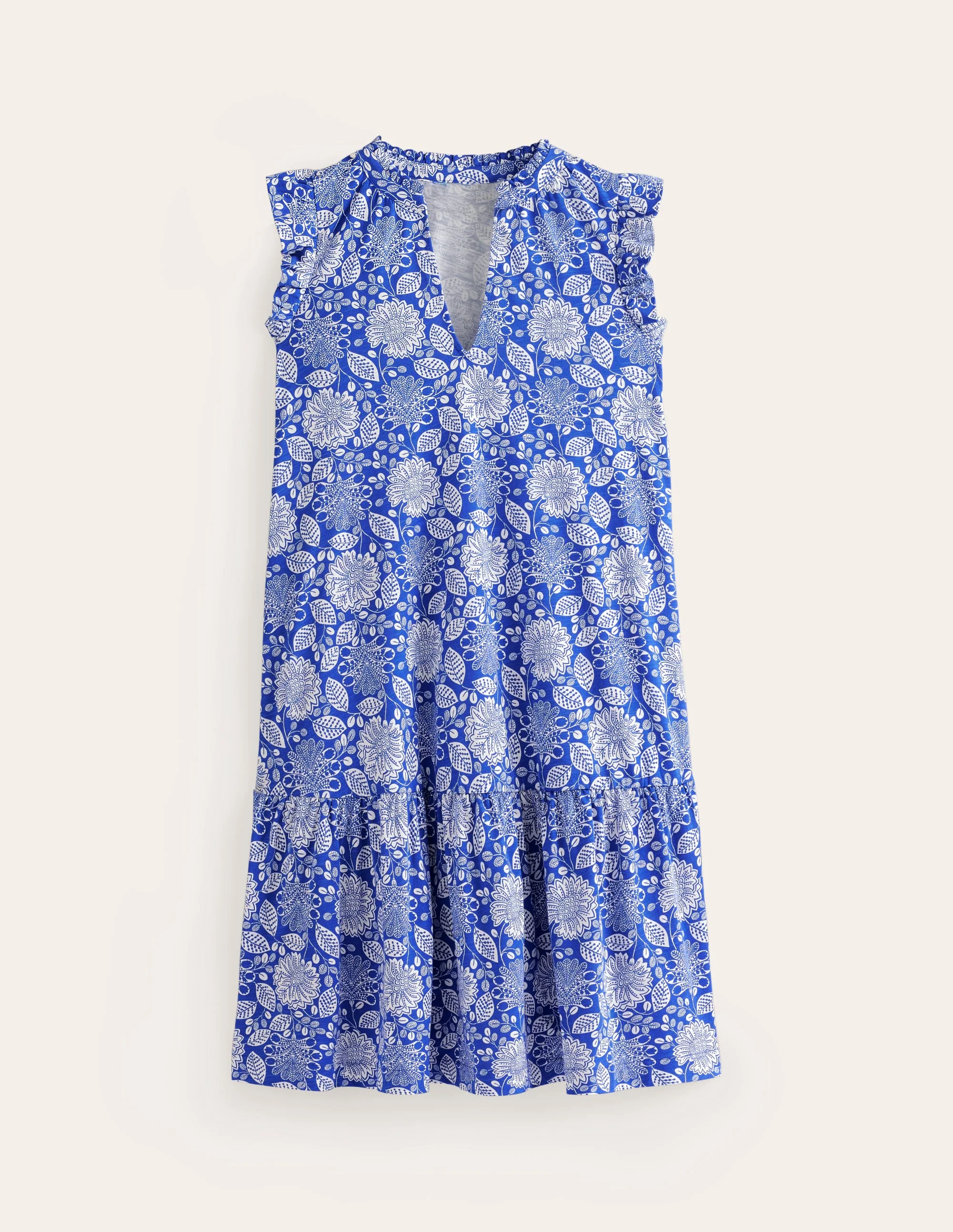 Daisy Jersey Short Tier Dress-Surf The Web, Gardenia Swirl - Image 6