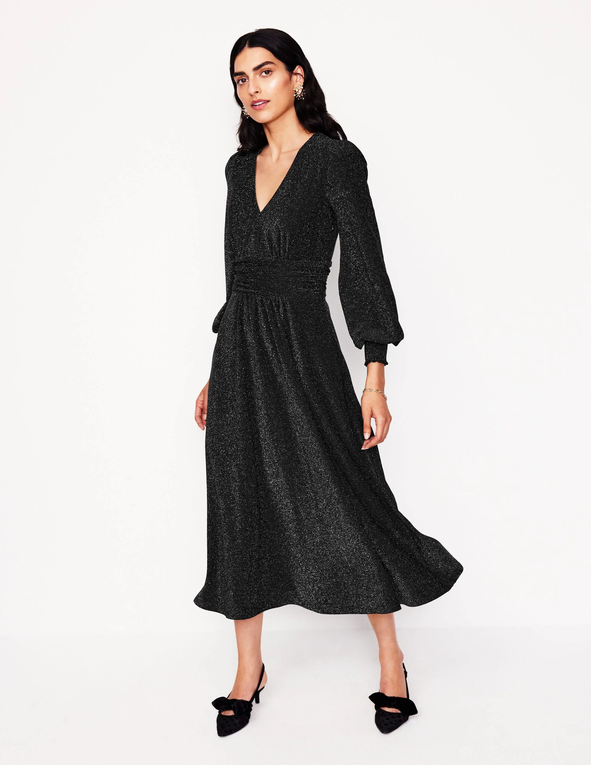 Daphne Metallic Midi Dress-Black - Image 5