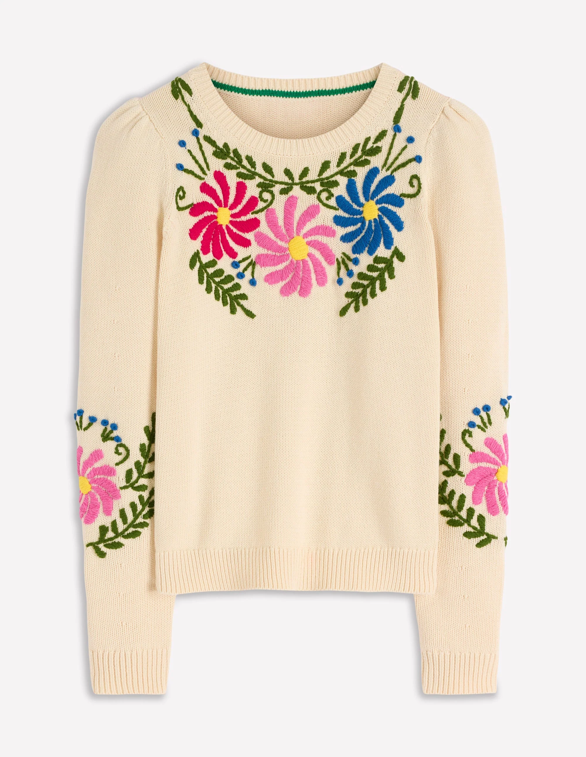 Davina Puff Sleeve Sweater-Ivory Embroidery - Image 5