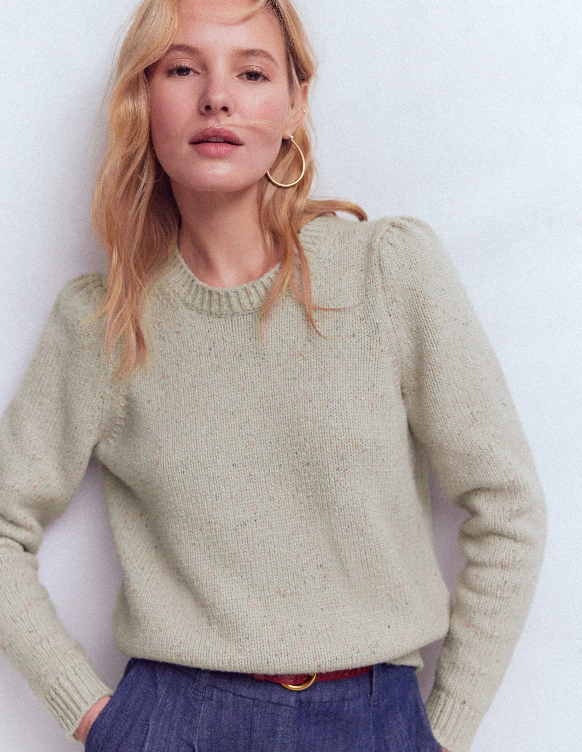 Davina Puff Sleeve Sweater-Ivory, Nep - Image 5