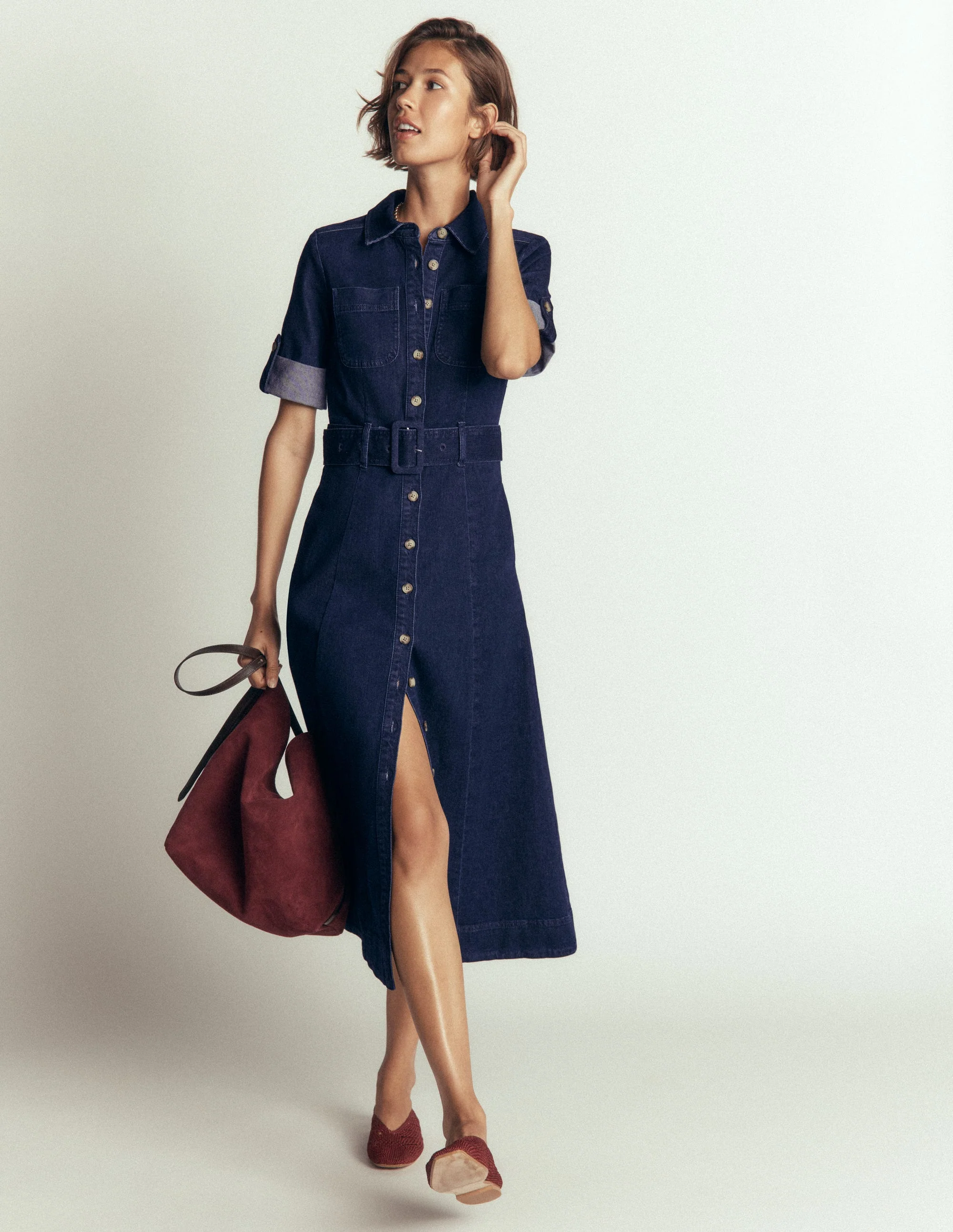 Denim Midi Shirt Dress-Indigo - Image 2
