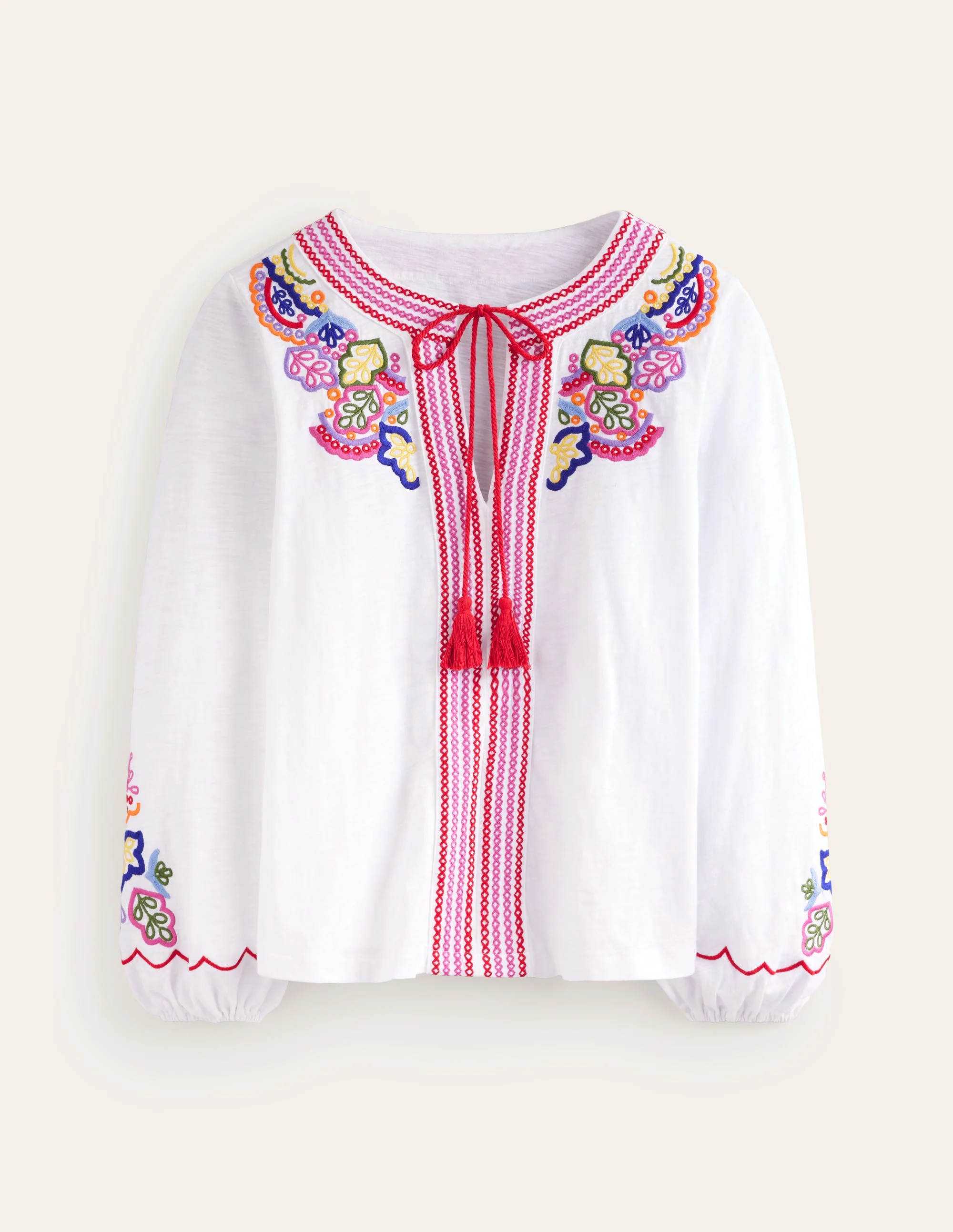 Diana Embroidered Tie Neck Top-White Embroidery - Image 6