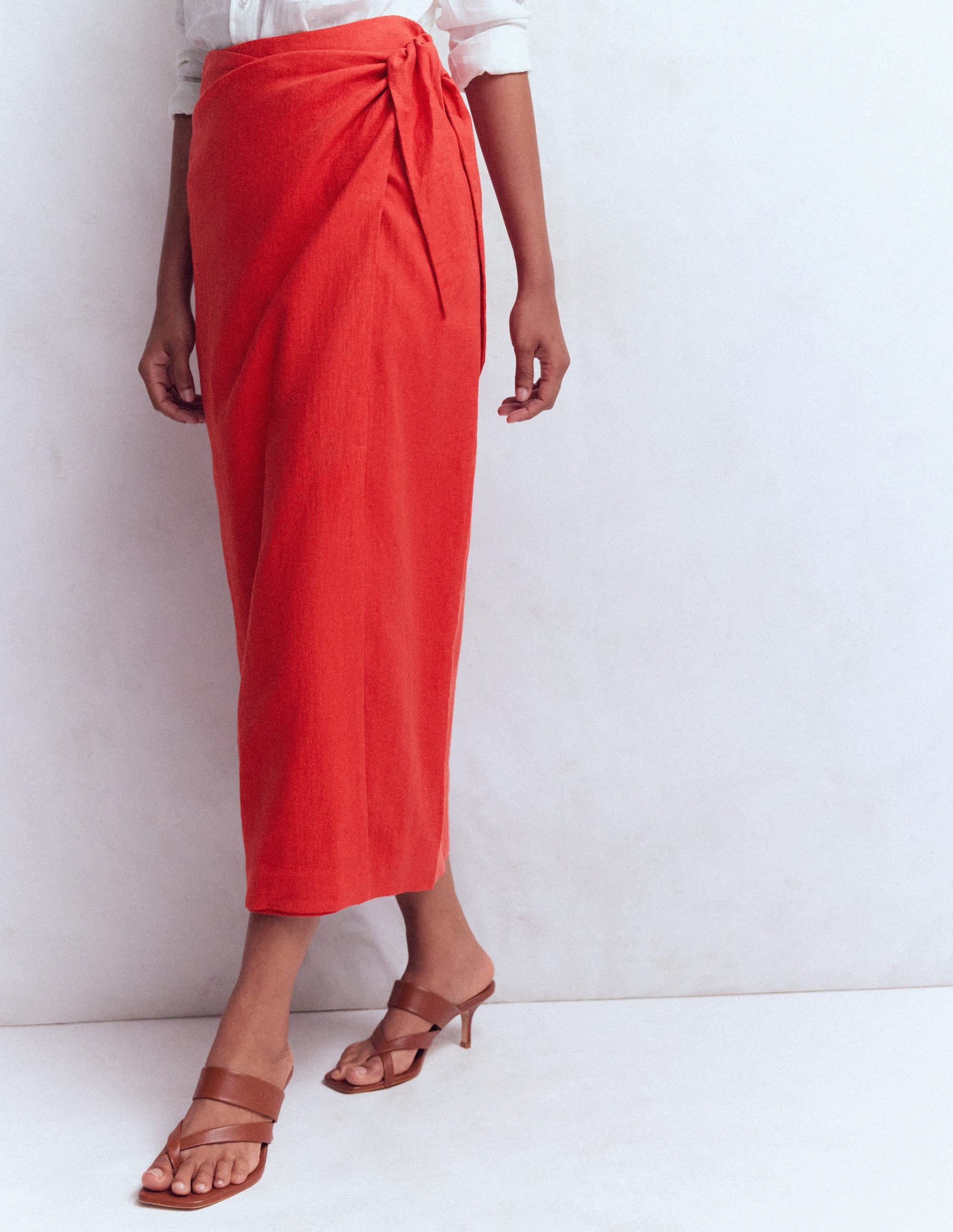 Dimitra Linen Column Skirt-Red Coral - Image 5