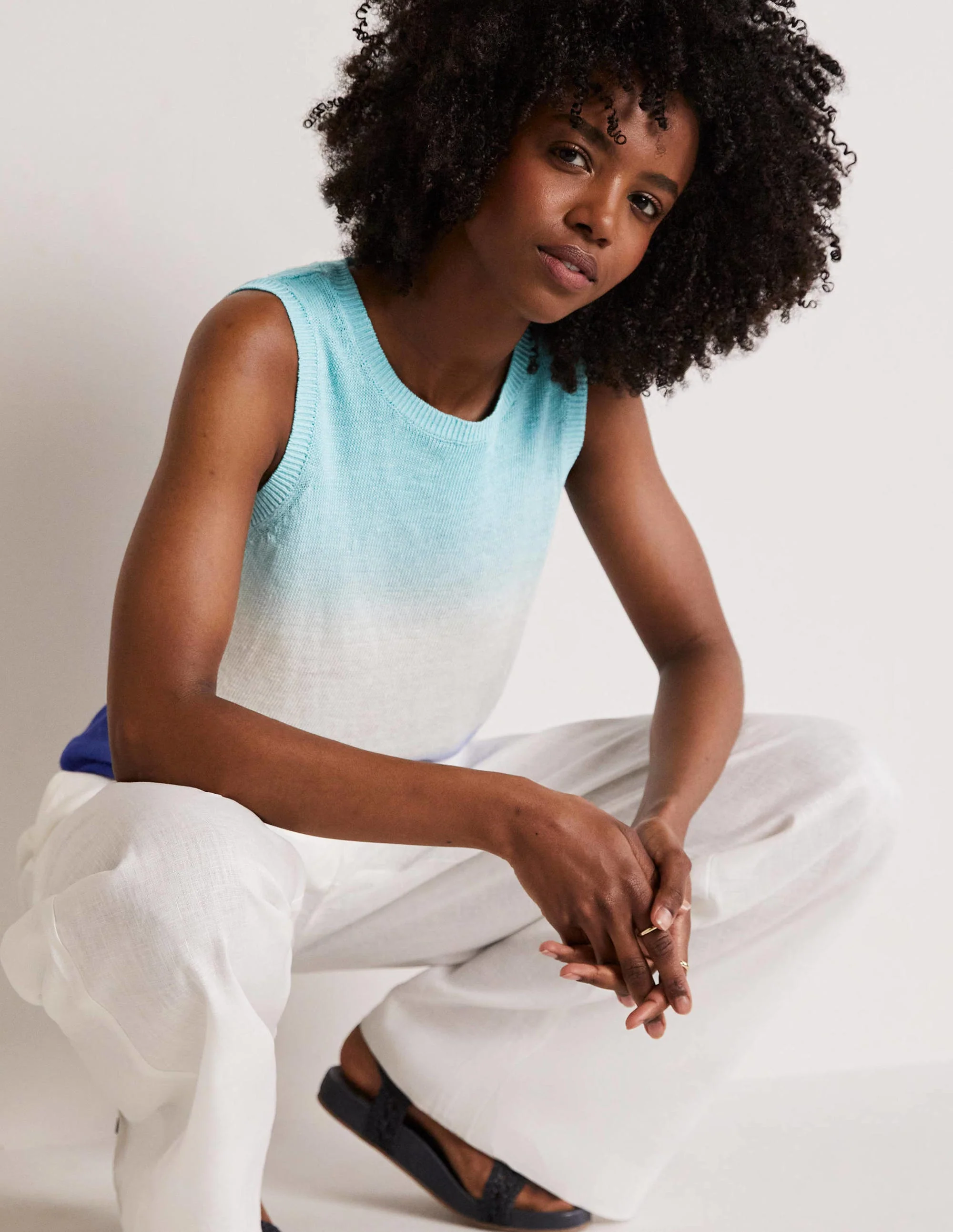 Dip-Dye Linen Tank-Blues Ombre - Image 6