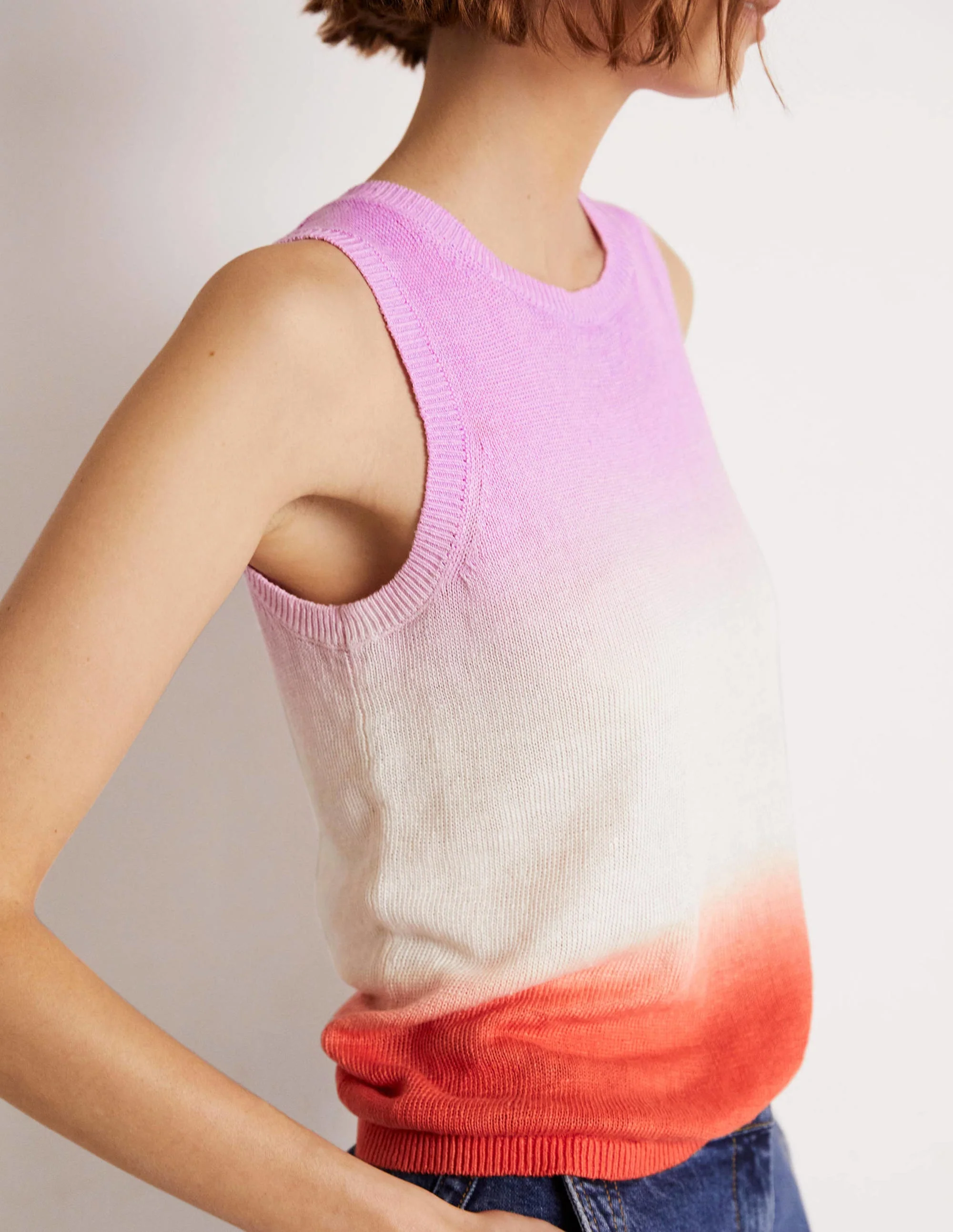Dip-Dye Linen Tank-Firecracker/ Bon Bon Ombre - Image 10