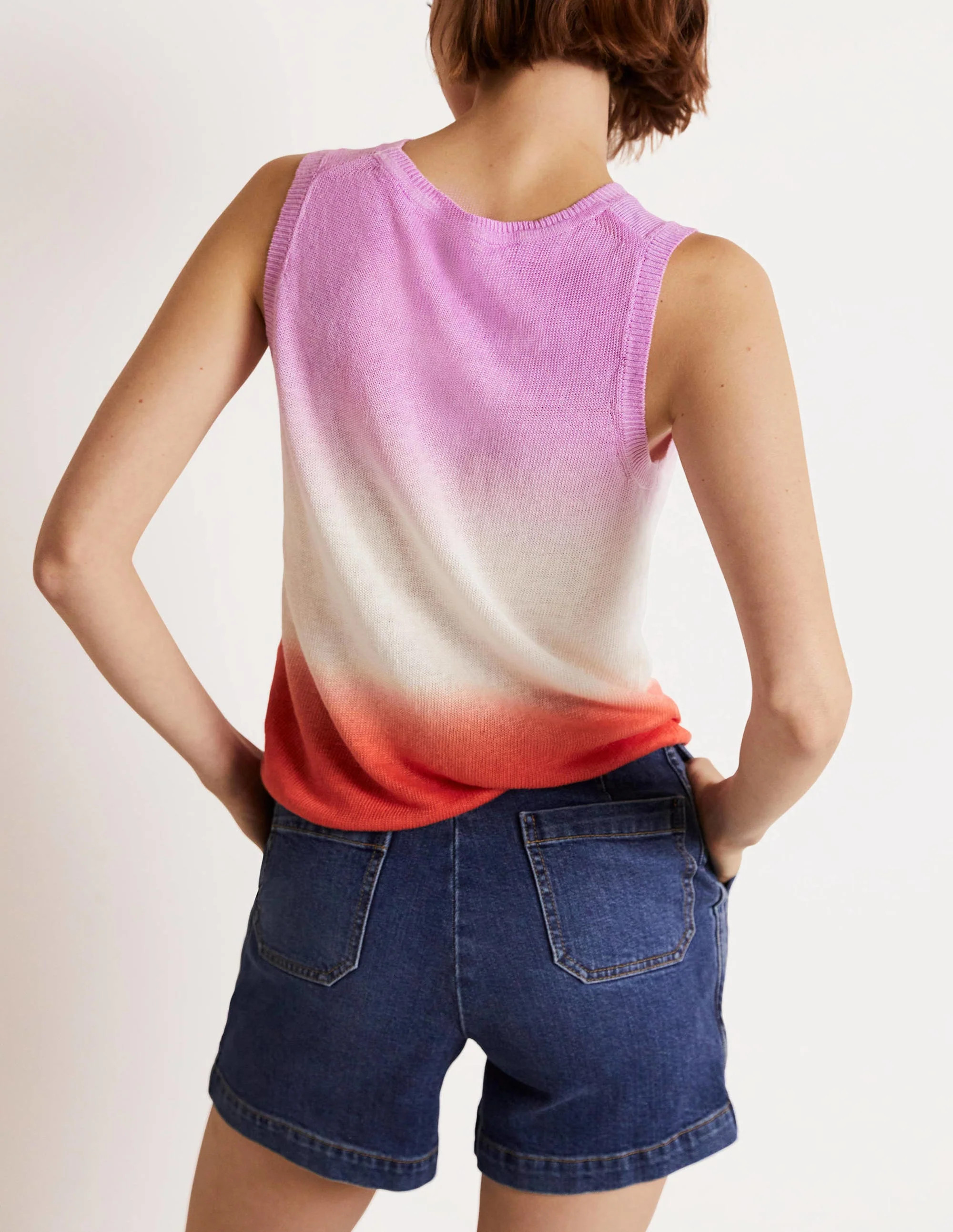 Dip-Dye Linen Tank-Firecracker/ Bon Bon Ombre - Image 3