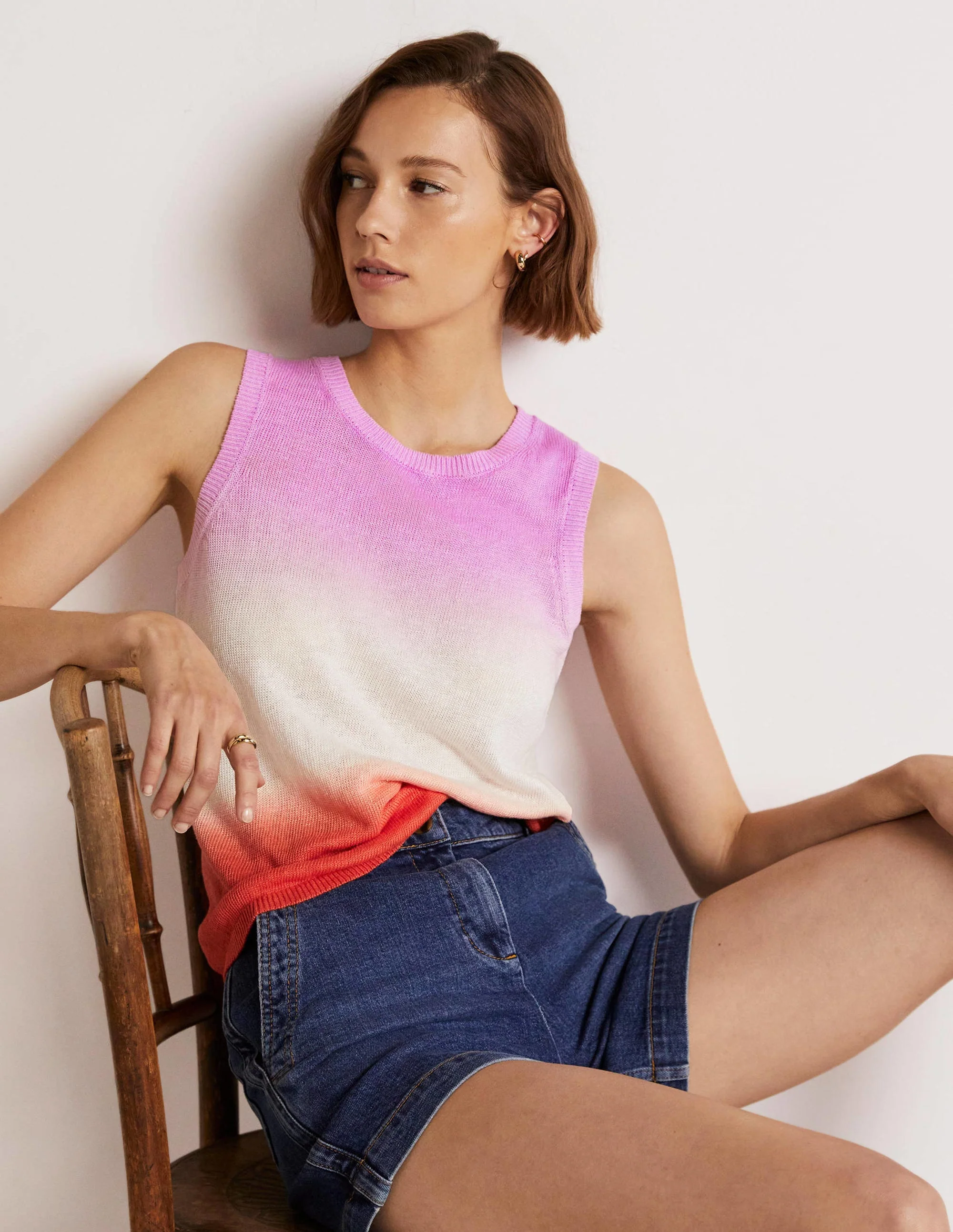 Dip-Dye Linen Tank-Firecracker/ Bon Bon Ombre - Image 9