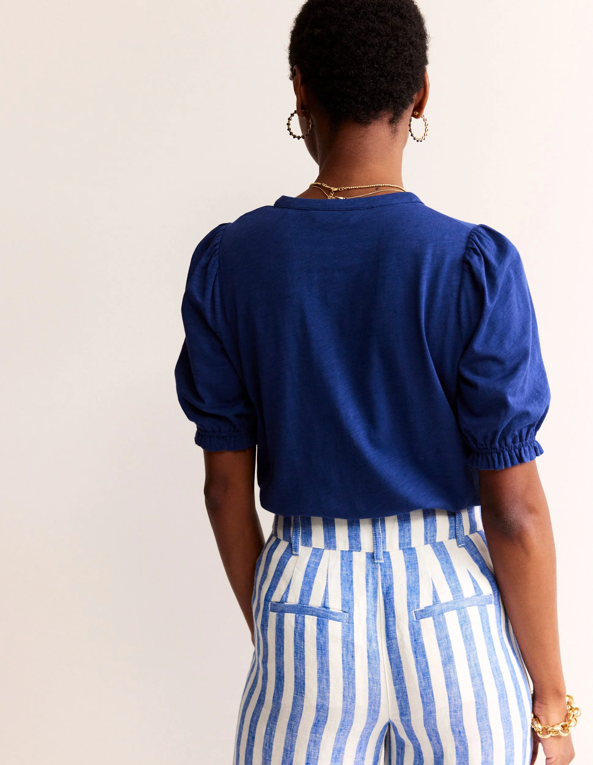 Dolly Puff Sleeve Jersey Shirt-Navy Peony - Image 3