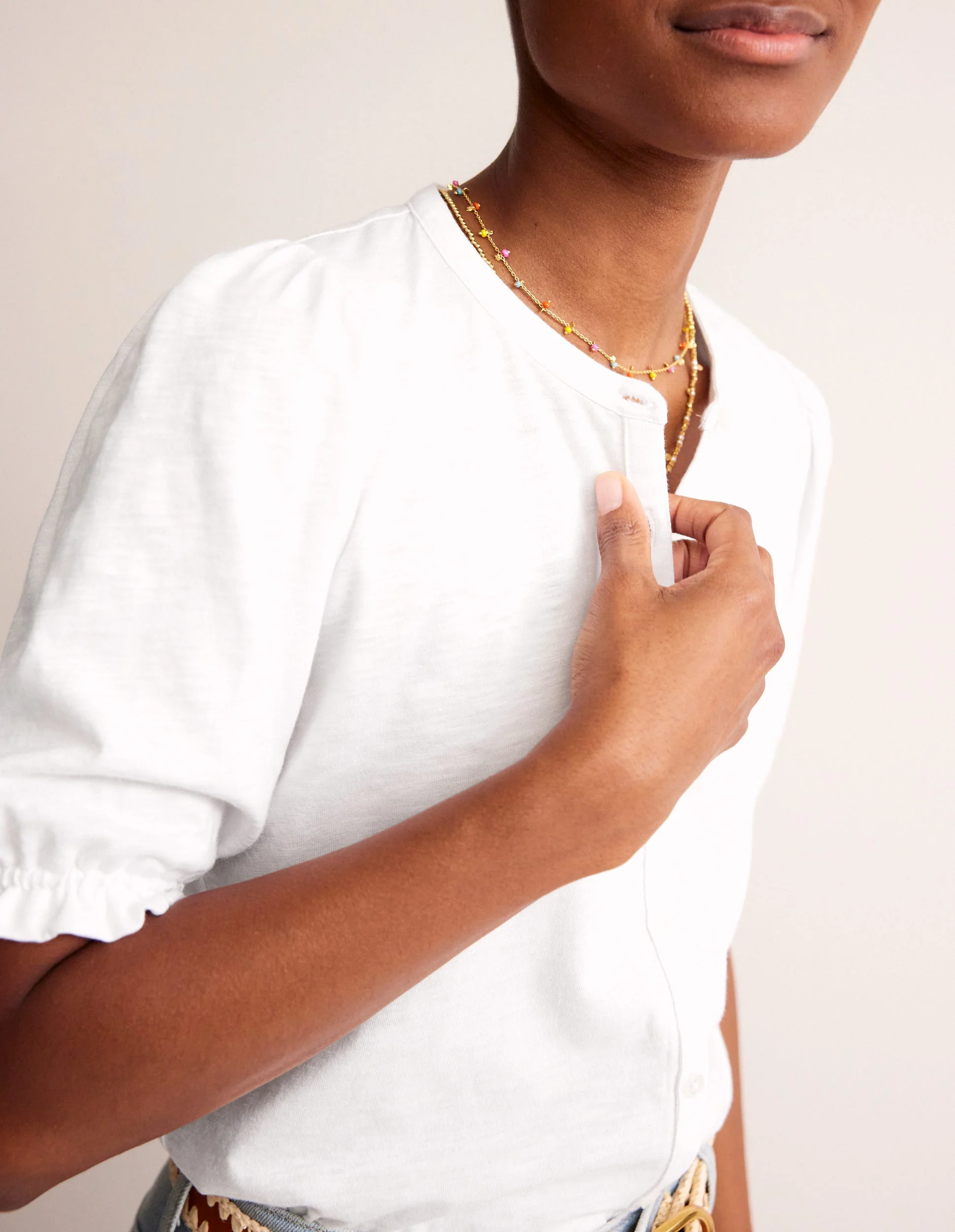 Dolly Puff Sleeve Jersey Shirt-White - Image 2