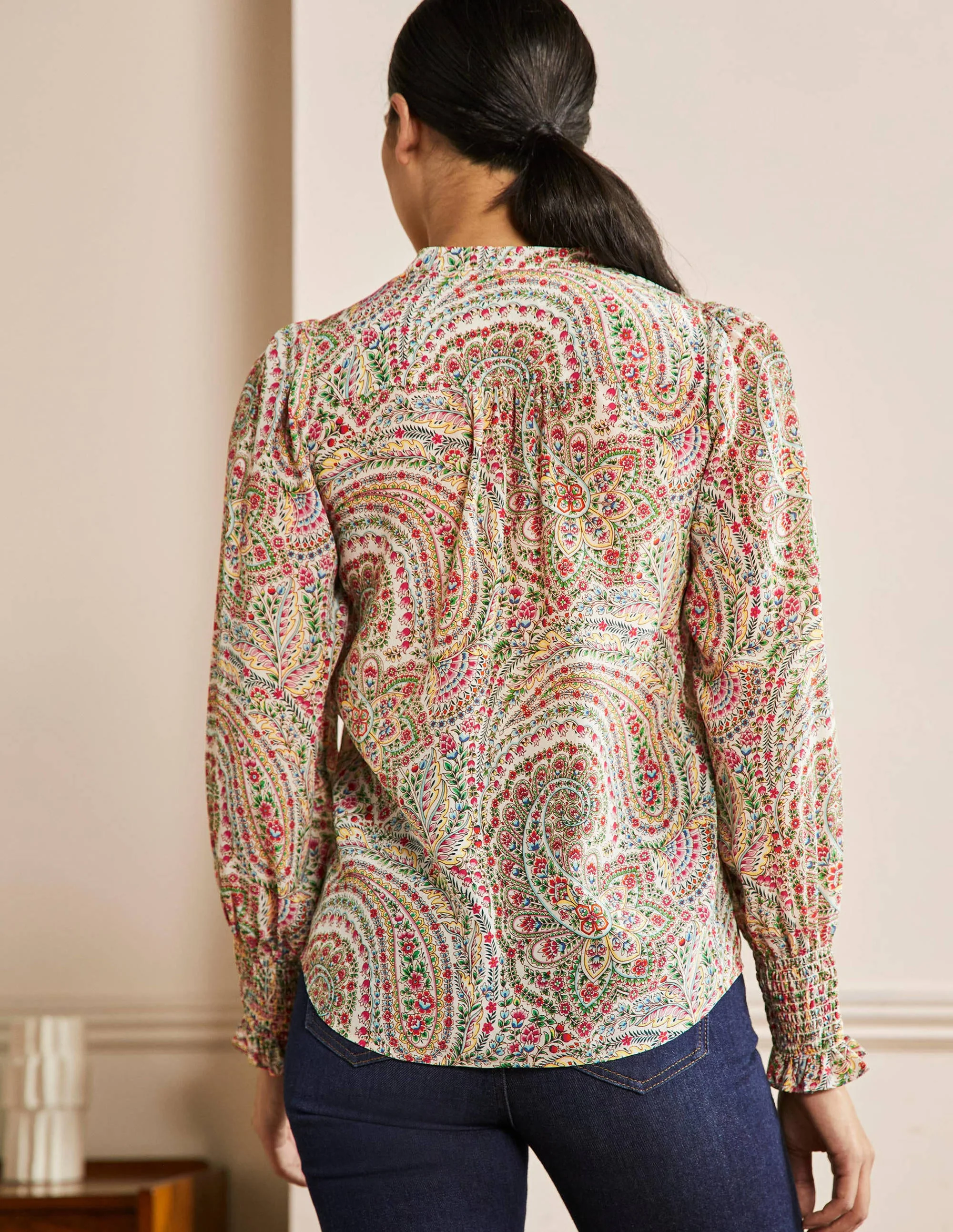 Dominique Silk Shirt-Ivory, Floral Paisley - Image 3