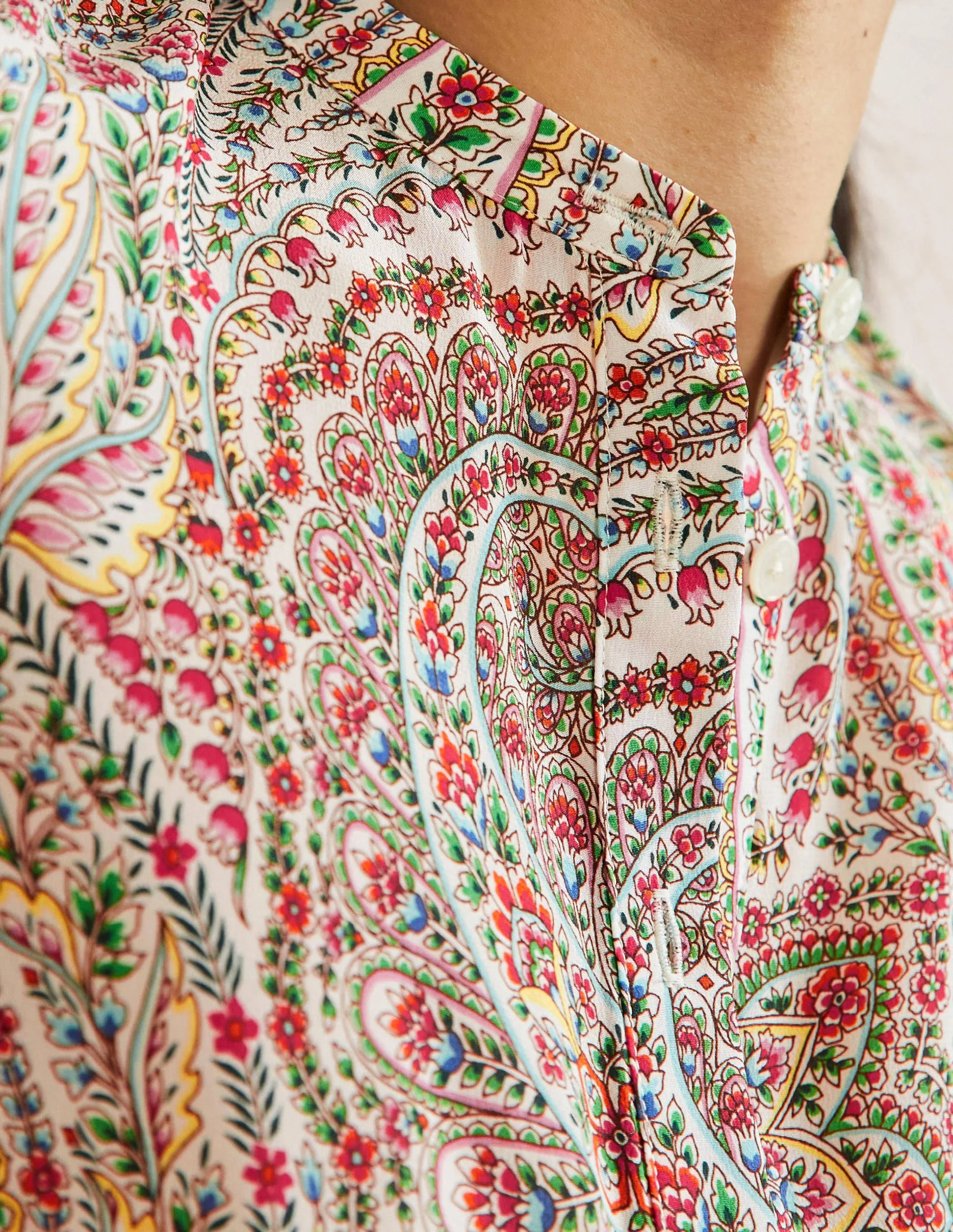 Dominique Silk Shirt-Ivory, Floral Paisley - Image 5
