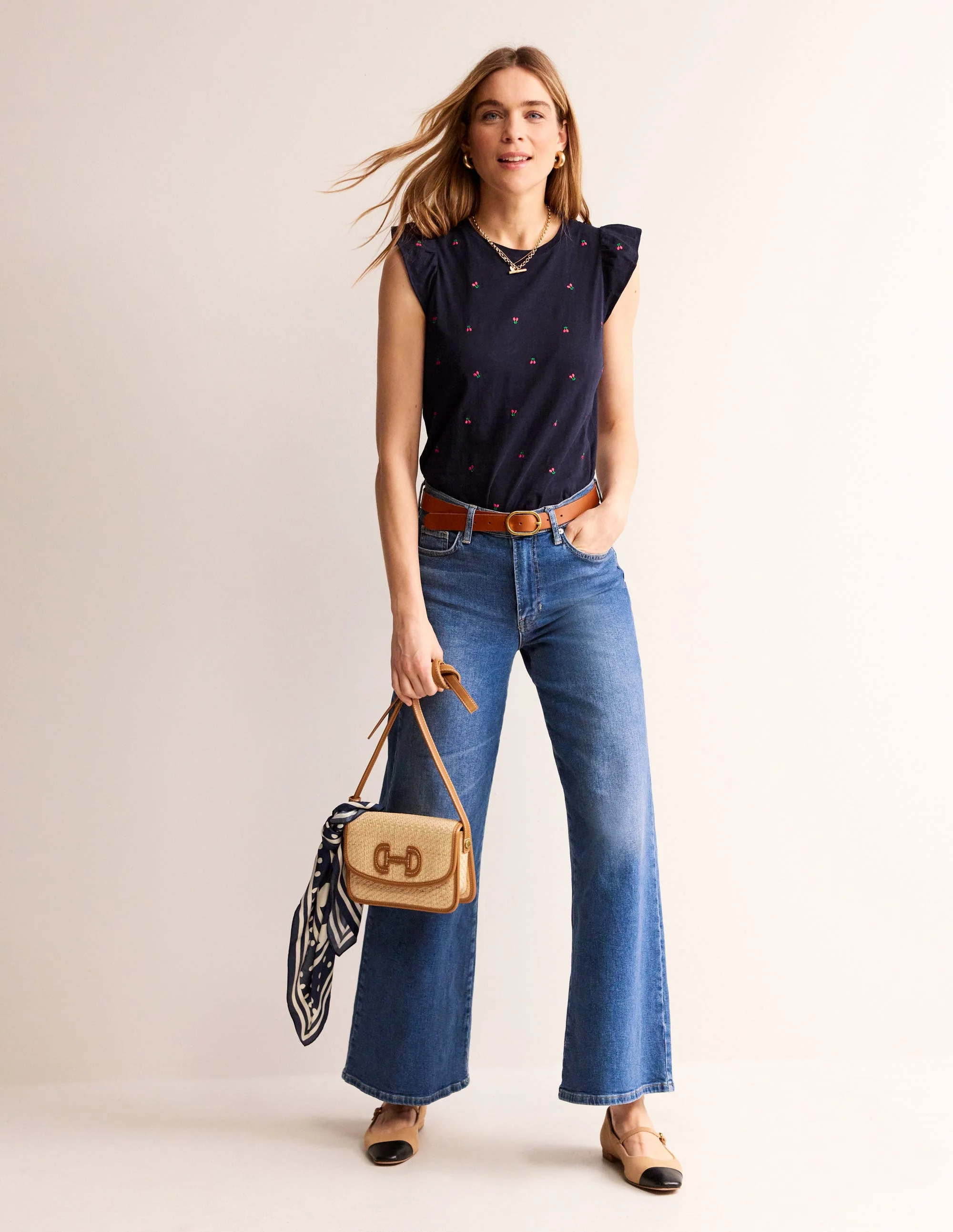 Dora Flutter Sleeve Top-Navy, Cherries - Image 4