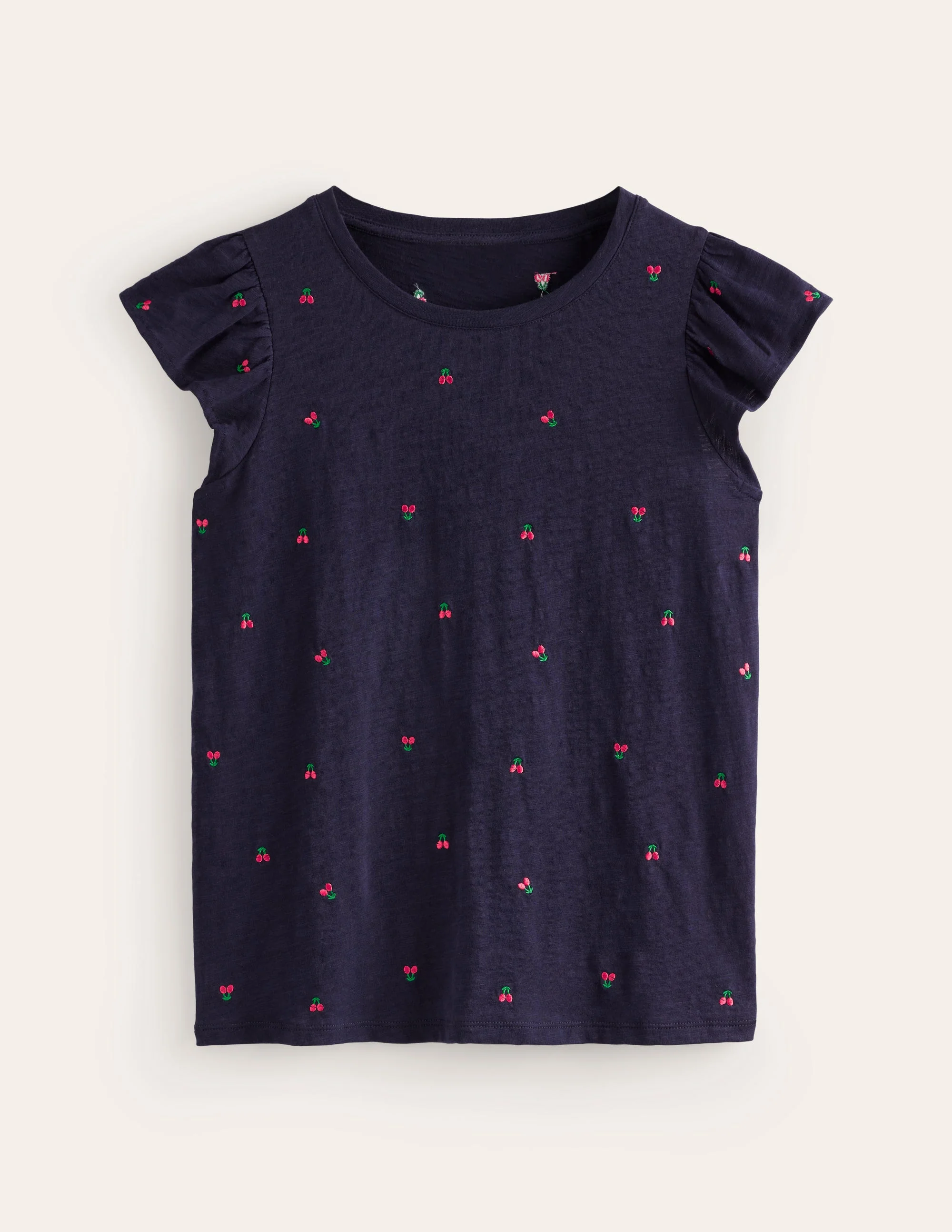 Dora Flutter Sleeve Top-Navy, Cherries - Image 5