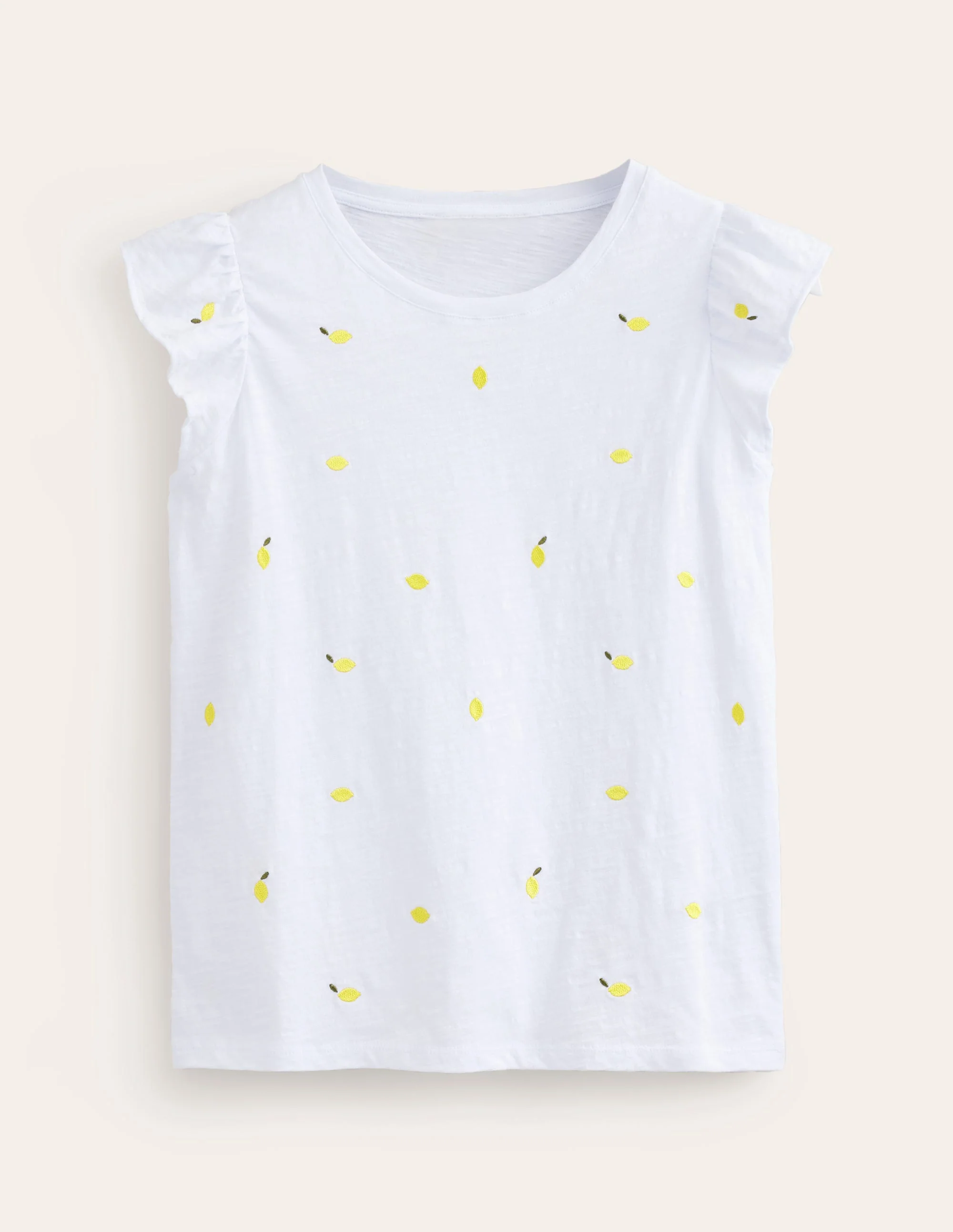 Dora Flutter Sleeve Top-White, Lemons - Image 5