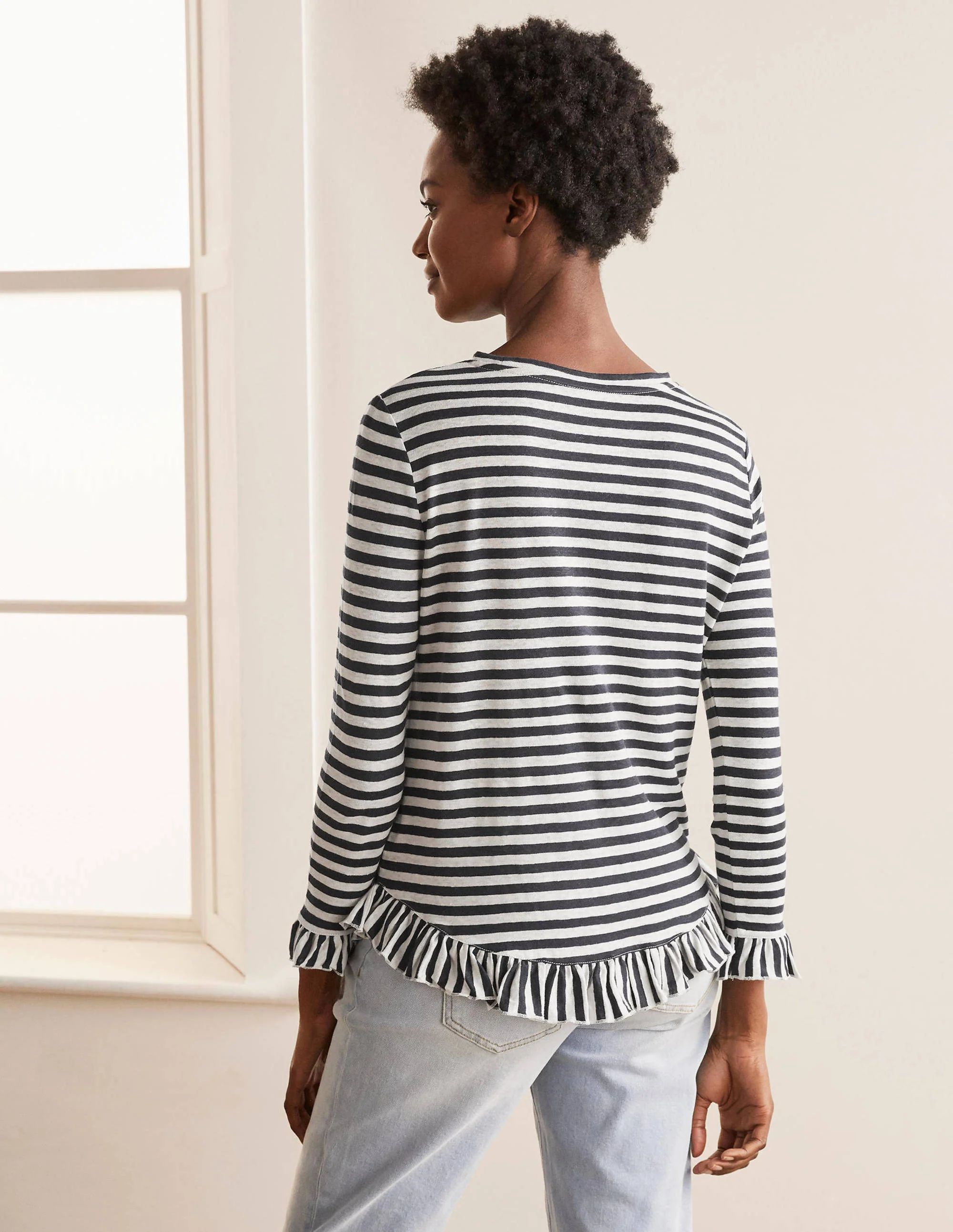 Dorothy Linen Jersey Top-Navy/ Ivory - Image 3