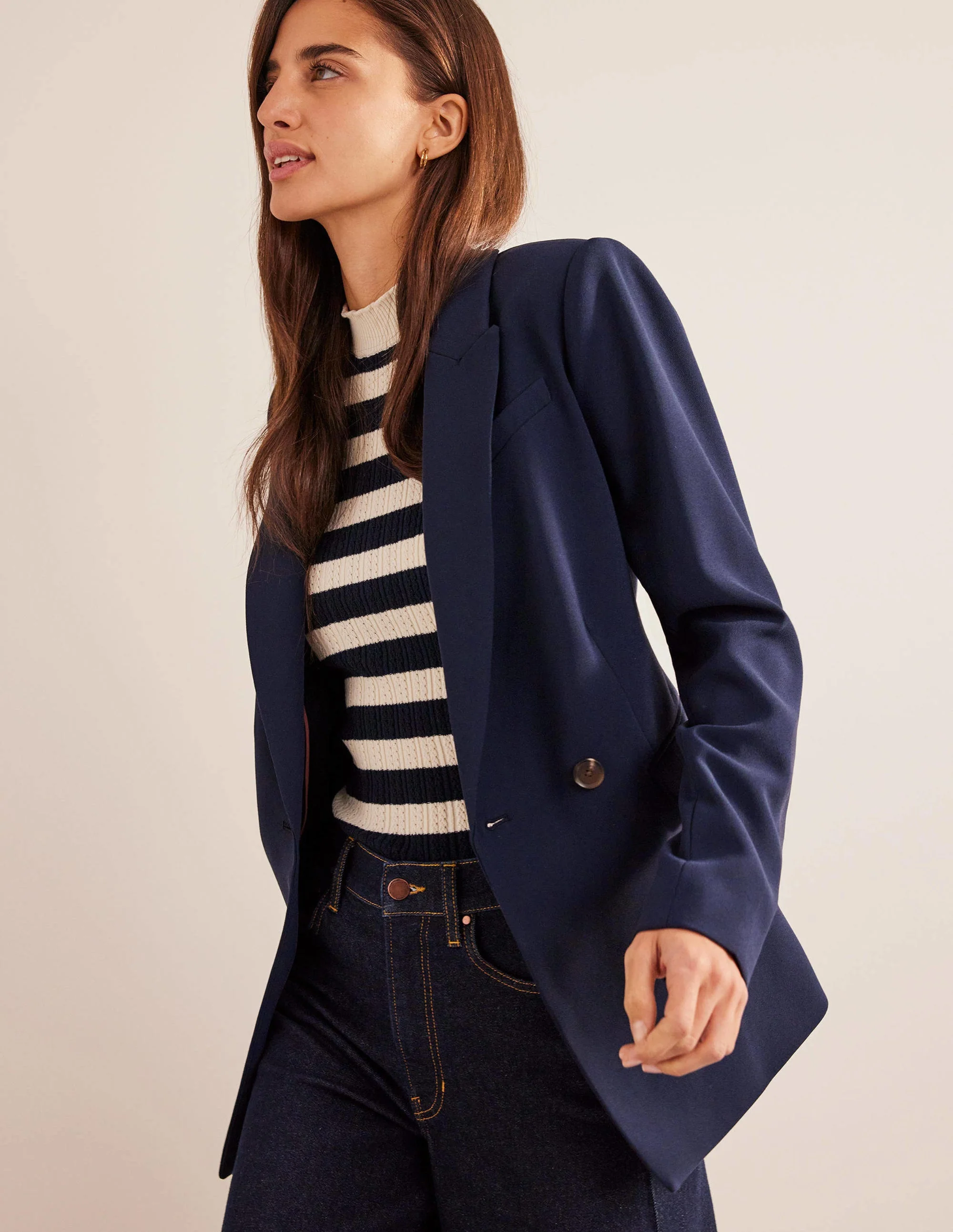 Double Breasted Crepe Blazer-Navy