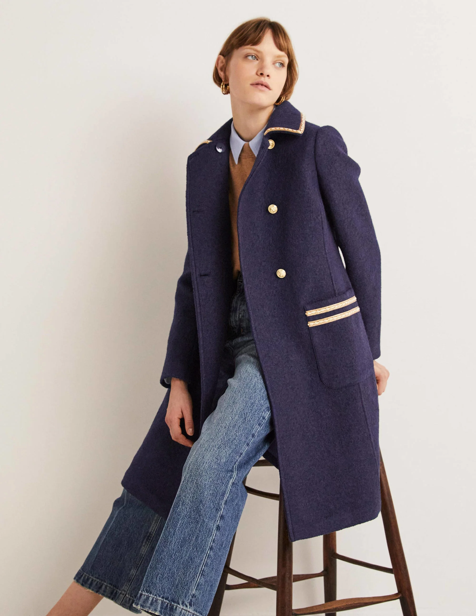 Double Breasted Military Coat-Navy - Image 4