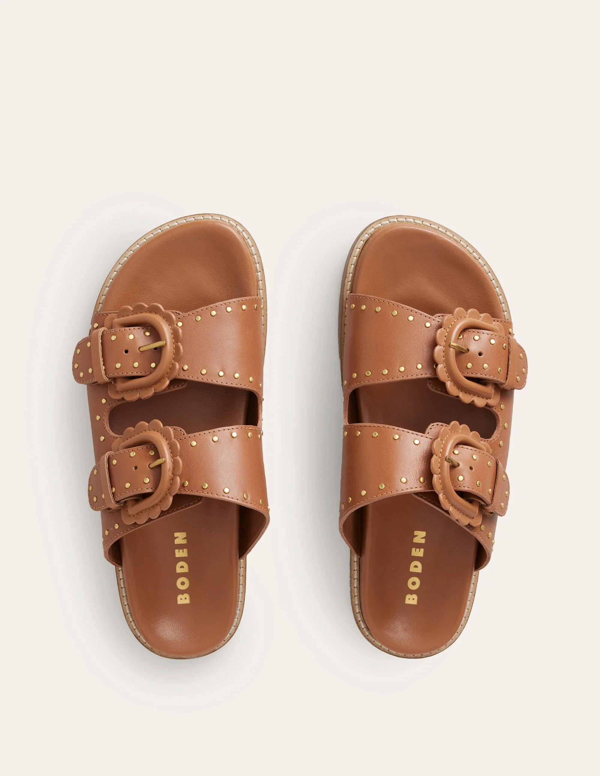Double Buckle Sliders-Tan Stud - Image 7