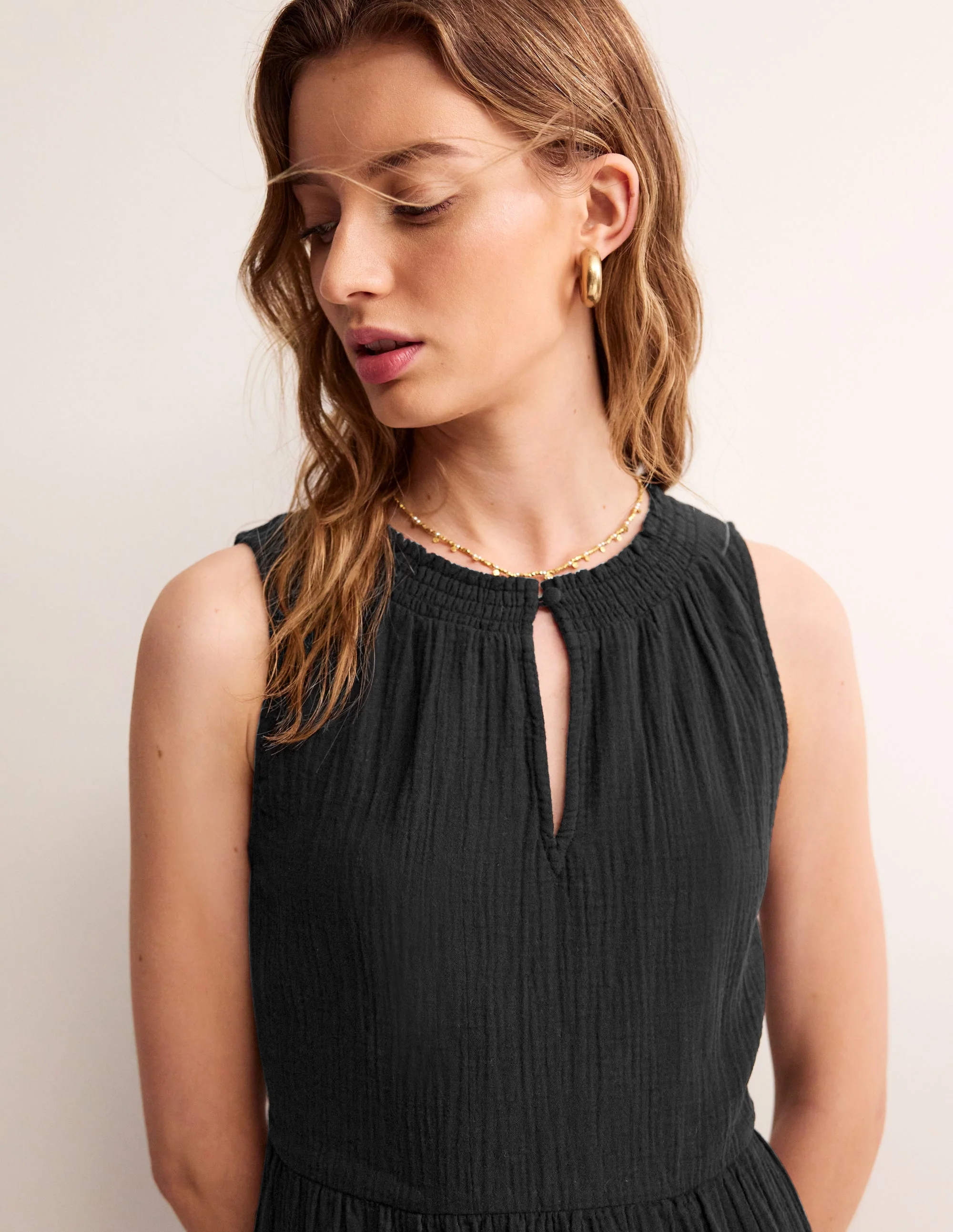Double Cloth Maxi Tiered Dress-Black - Image 2