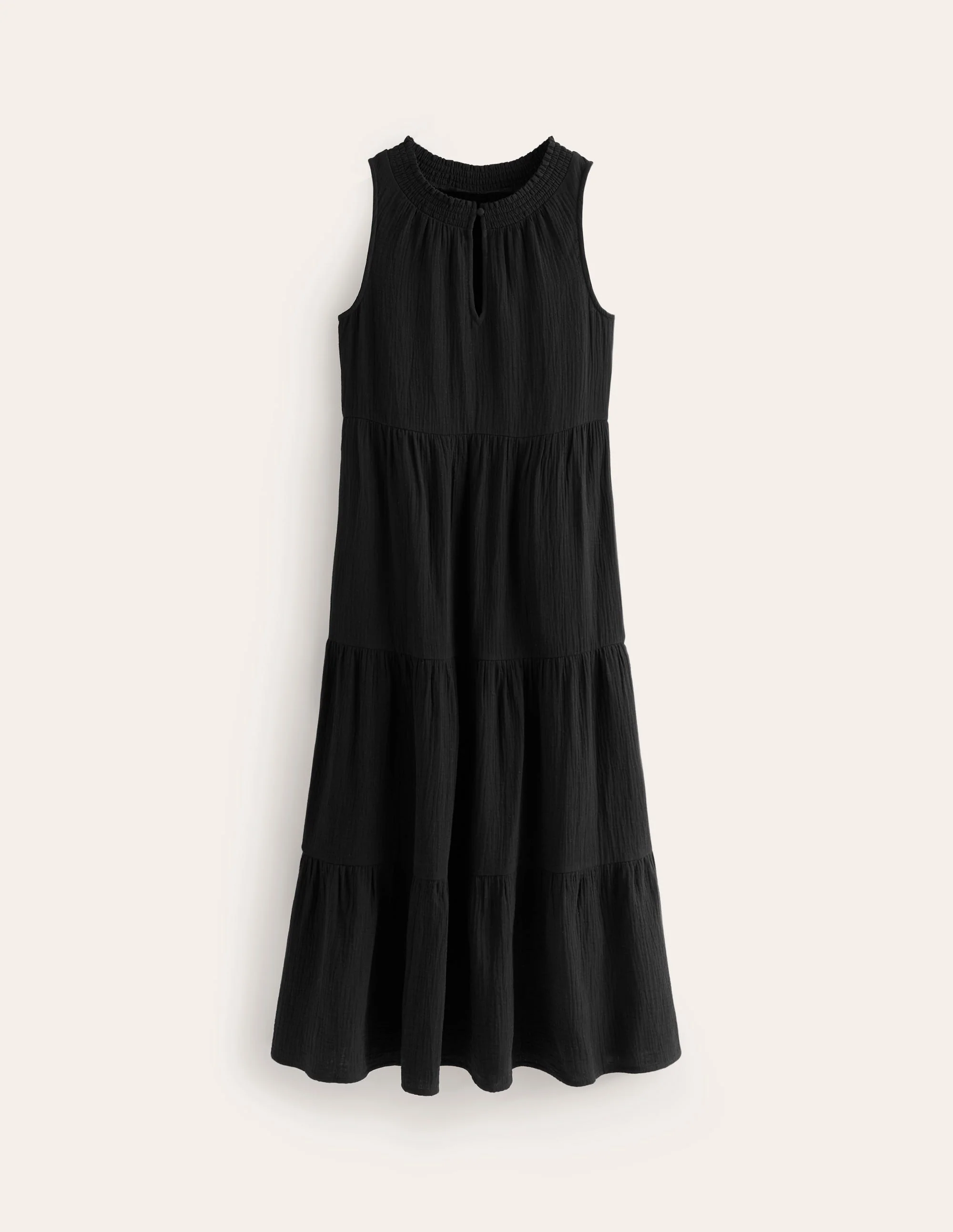 Double Cloth Maxi Tiered Dress-Black - Image 5