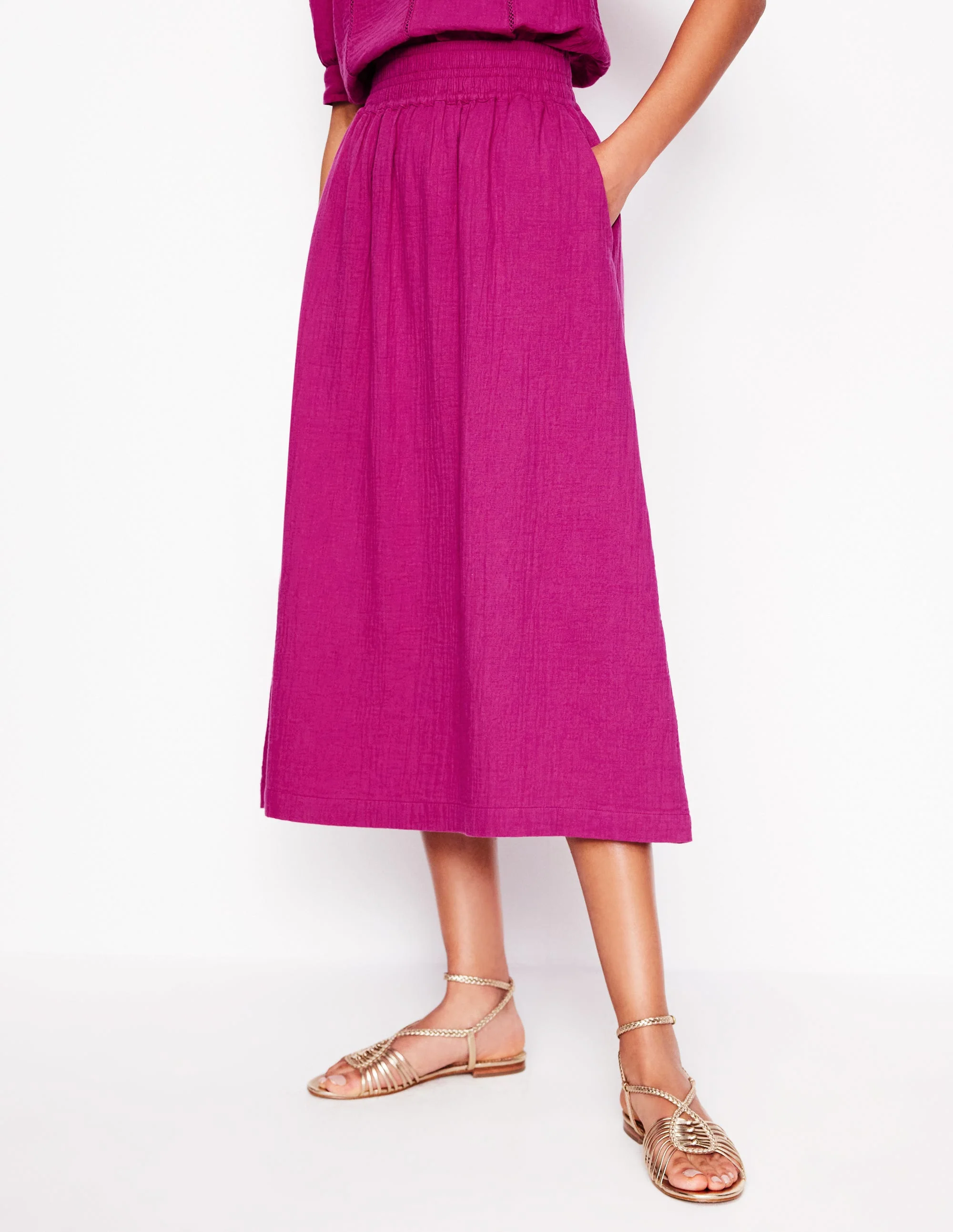 Double Cloth Smocked Skirt-Fuchsia - Image 4
