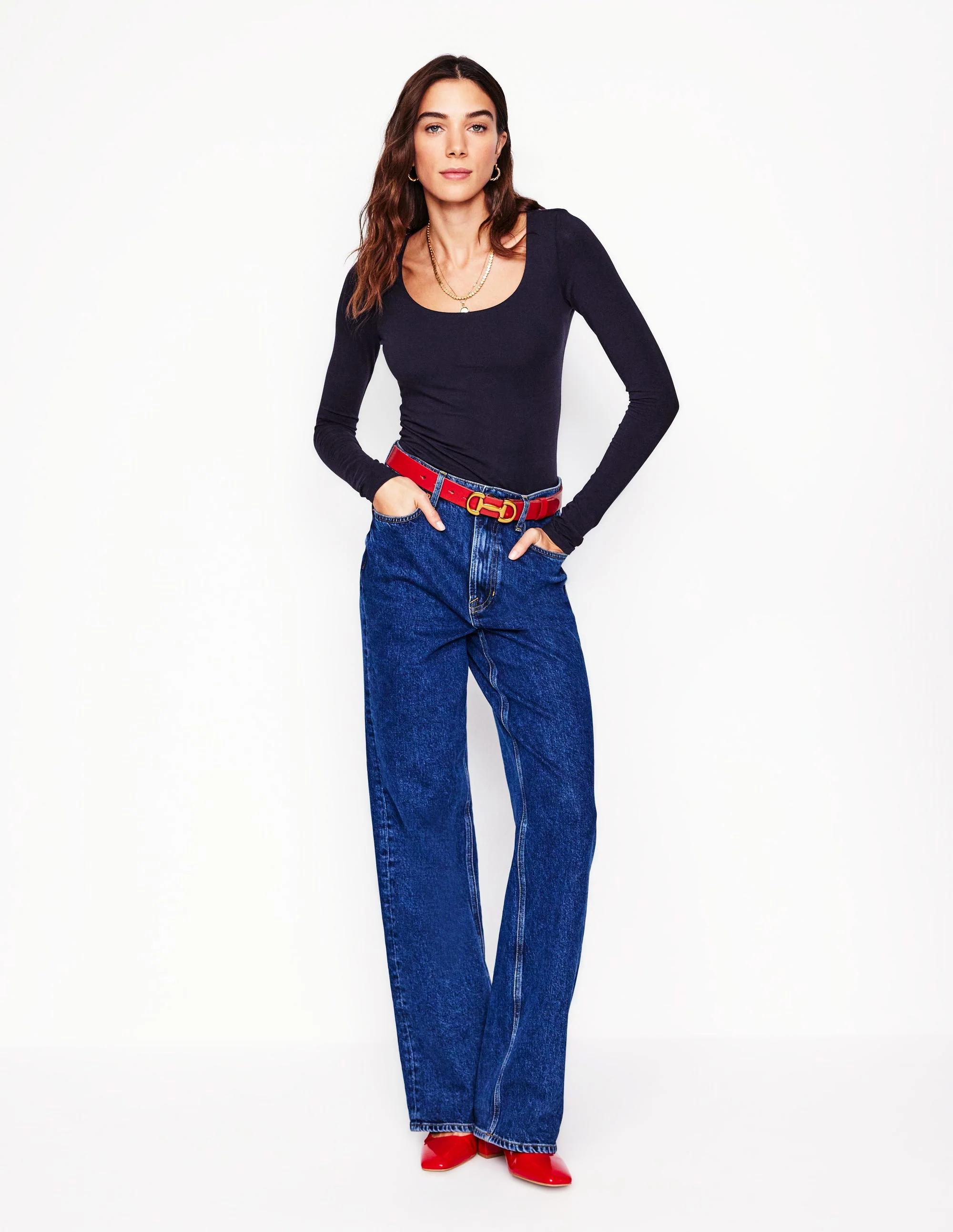 Double Layer Scoop Long Sleeve-Navy - Image 4