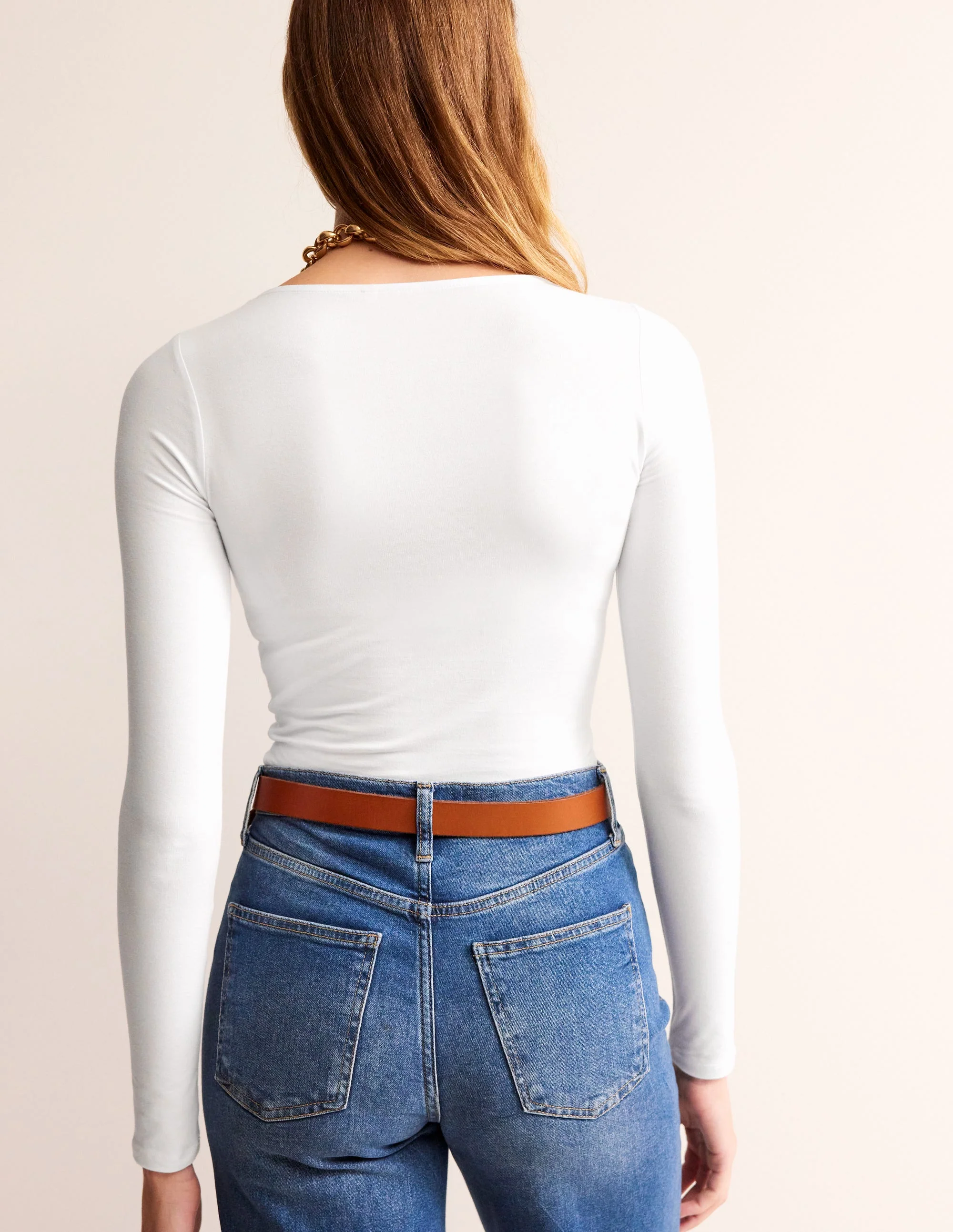 Double Layer Scoop Long Sleeve-White - Image 3