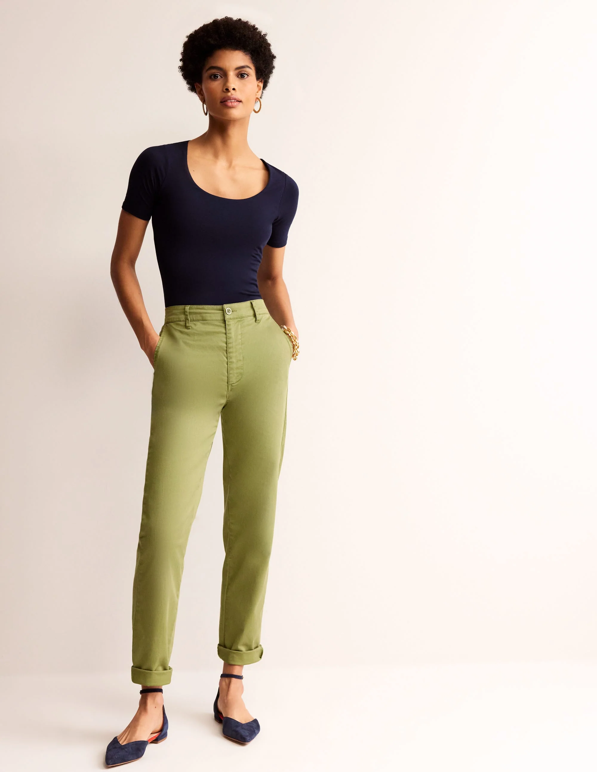 Double Layer Scoop T-shirt-Navy - Image 4