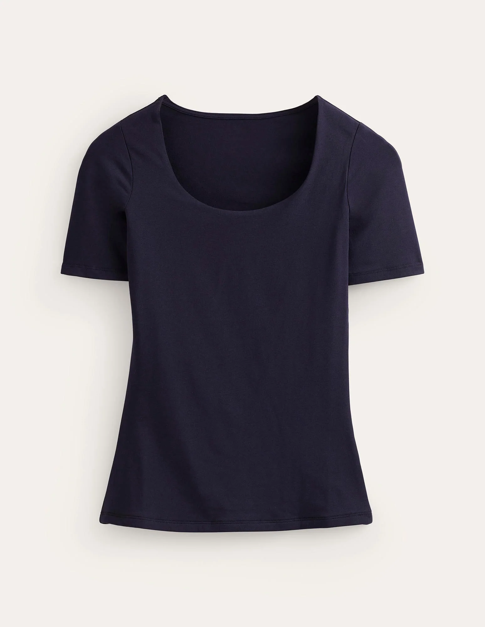 Double Layer Scoop T-shirt-Navy - Image 6