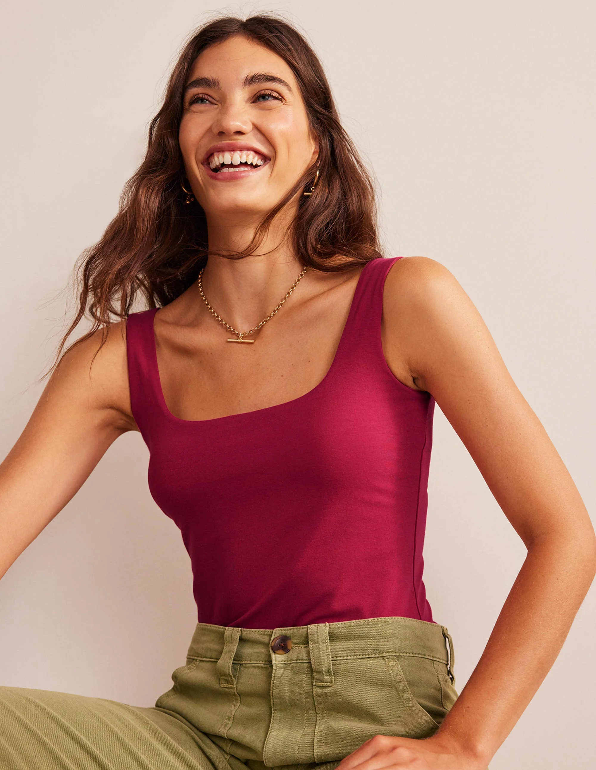 Double Layer Square Neck Tank-Warm Cranberry