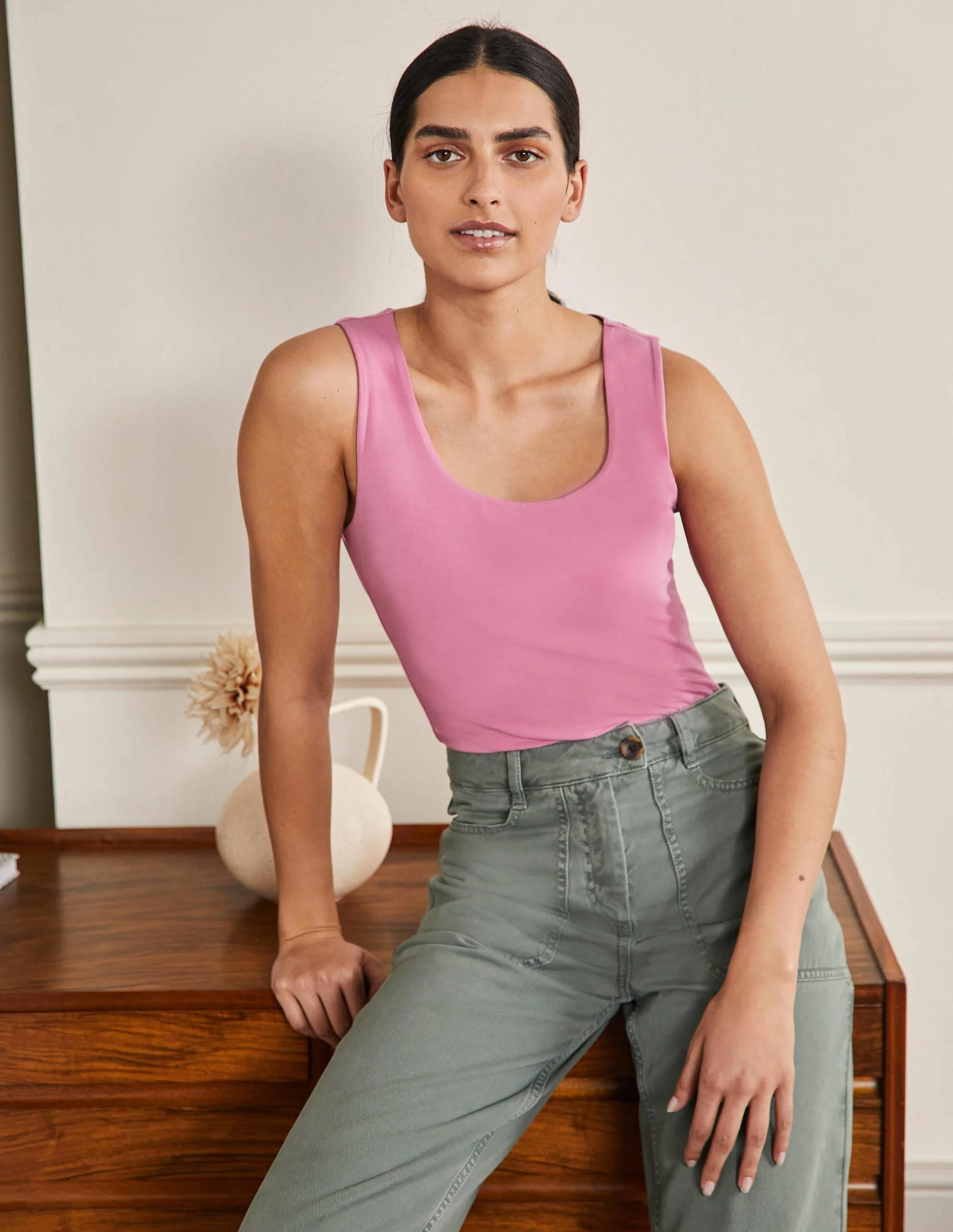 Double Layer Tank-Posy Pink
