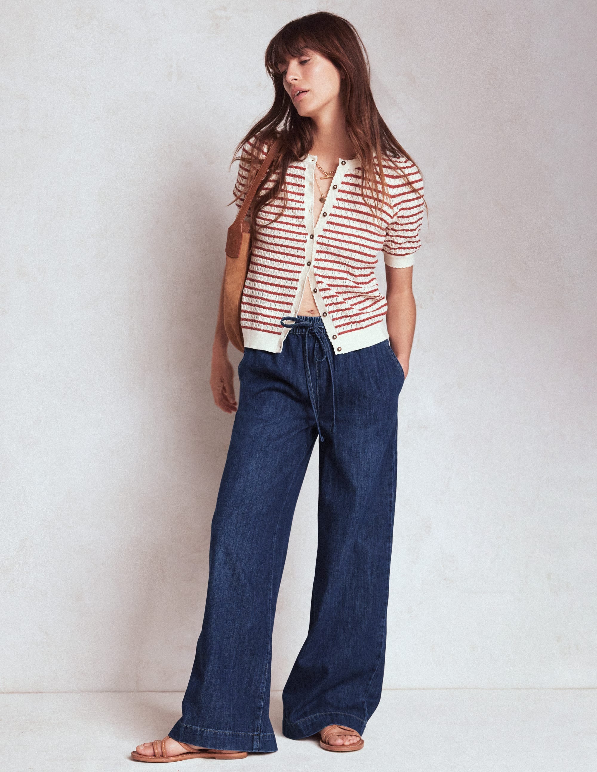 Drawcord Denim Pants-MID WASH