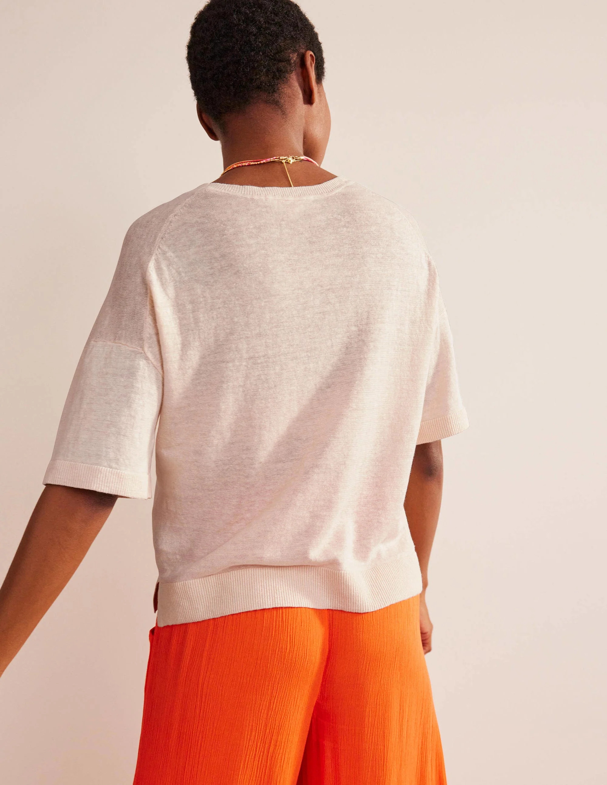 Drop-Shoulder Linen T-Shirt-Warm Ivory - Image 3