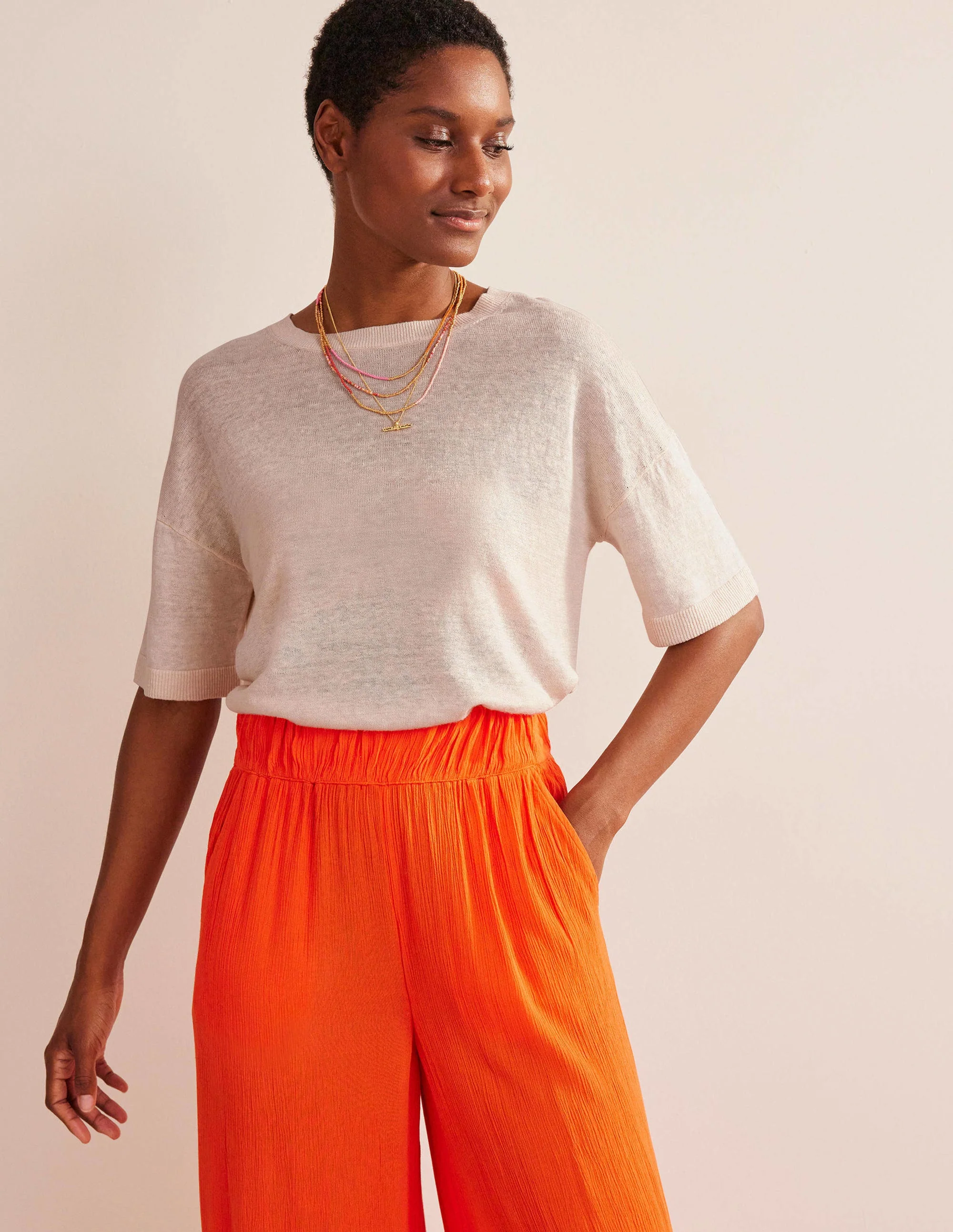 Drop-Shoulder Linen T-Shirt-Warm Ivory - Image 4
