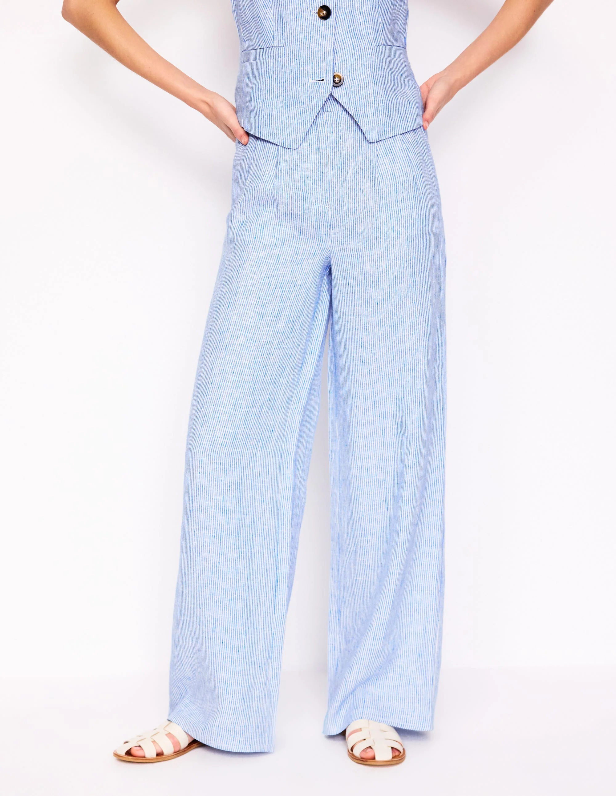 Dulwich Linen Pants-Kingfisher Blue Fine Stripe - Image 5