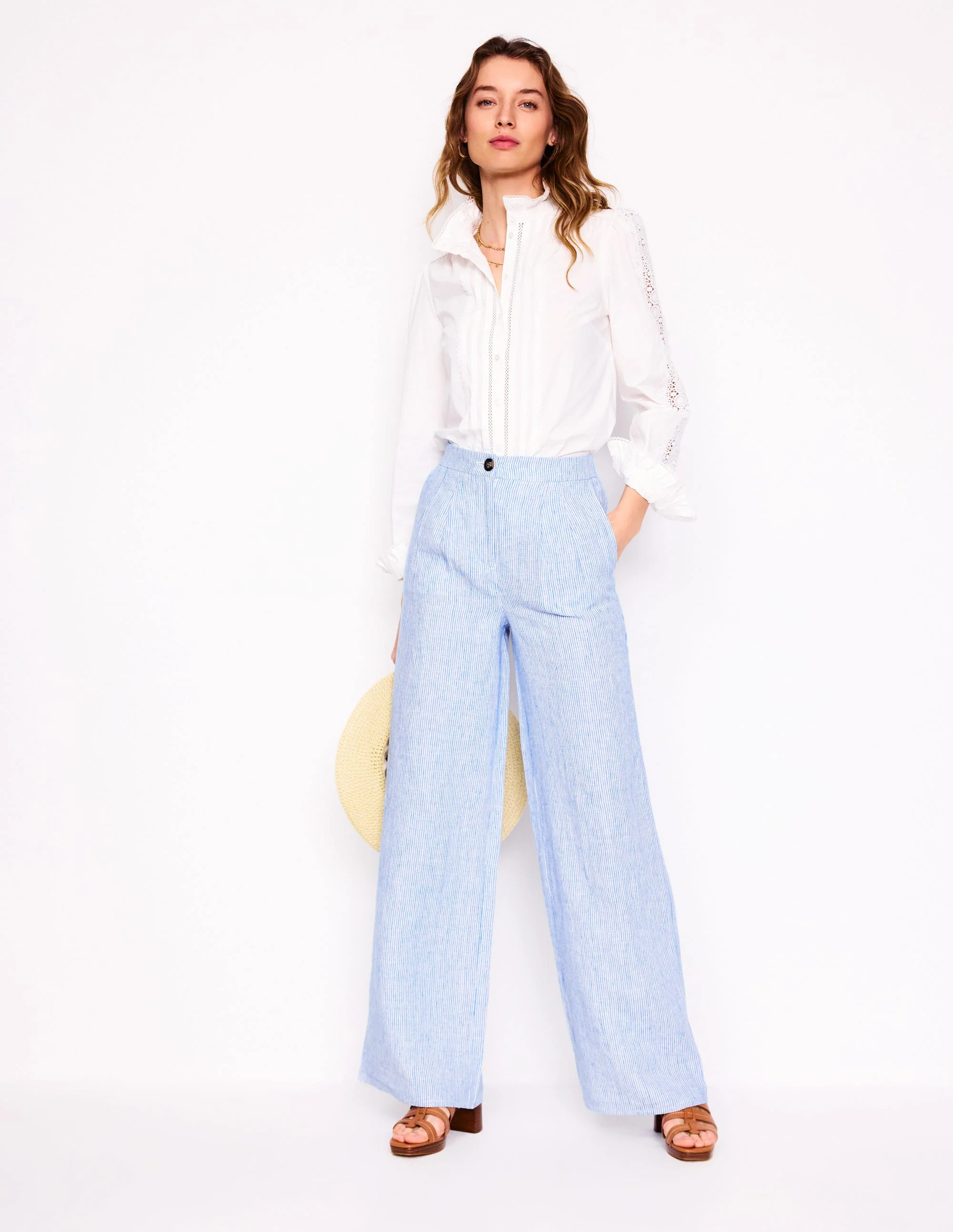 Dulwich Linen Pants-Kingfisher Blue Fine Stripe - Image 7