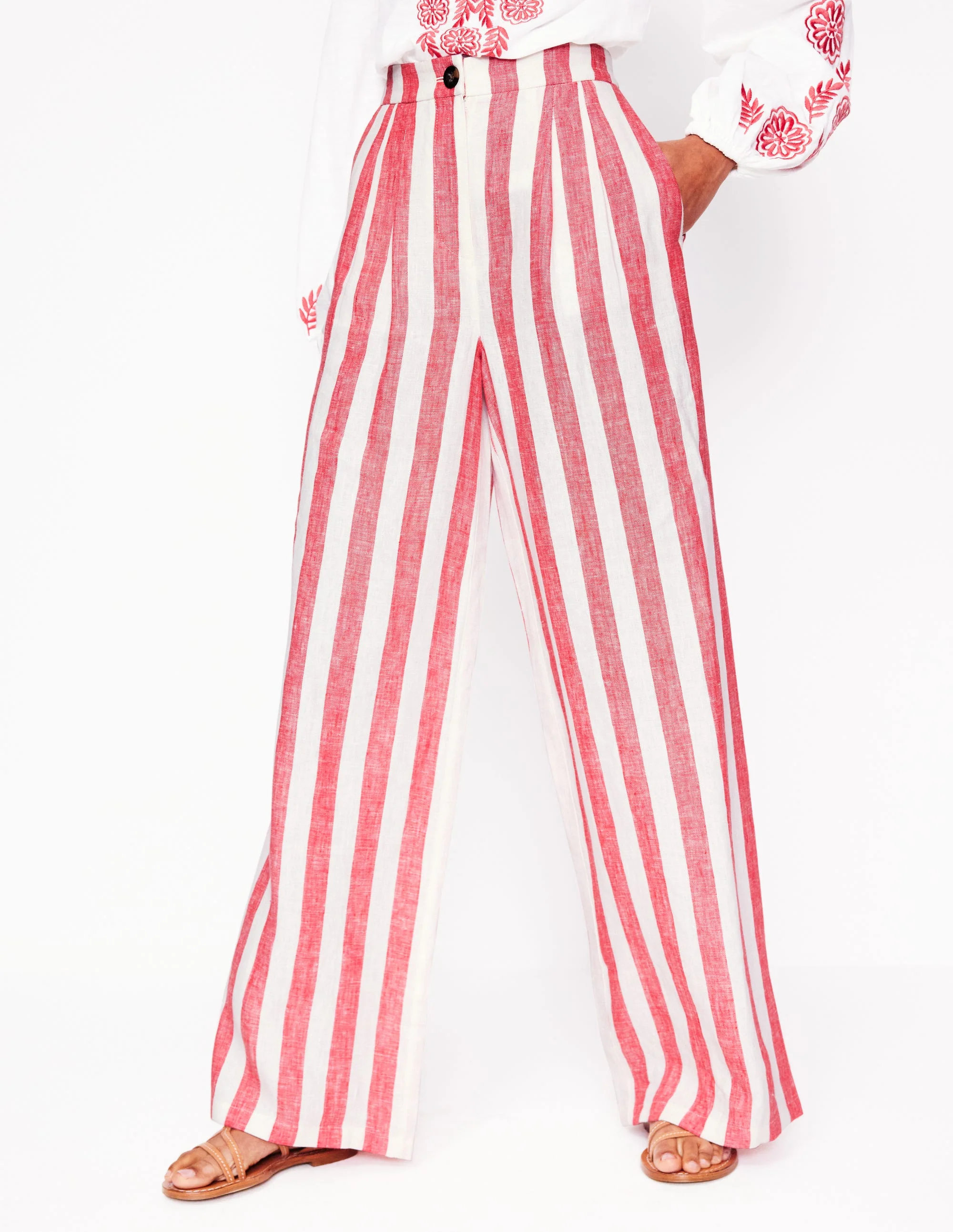 Dulwich Linen Pants-Strawberry Tart Red  Stripe - Image 5