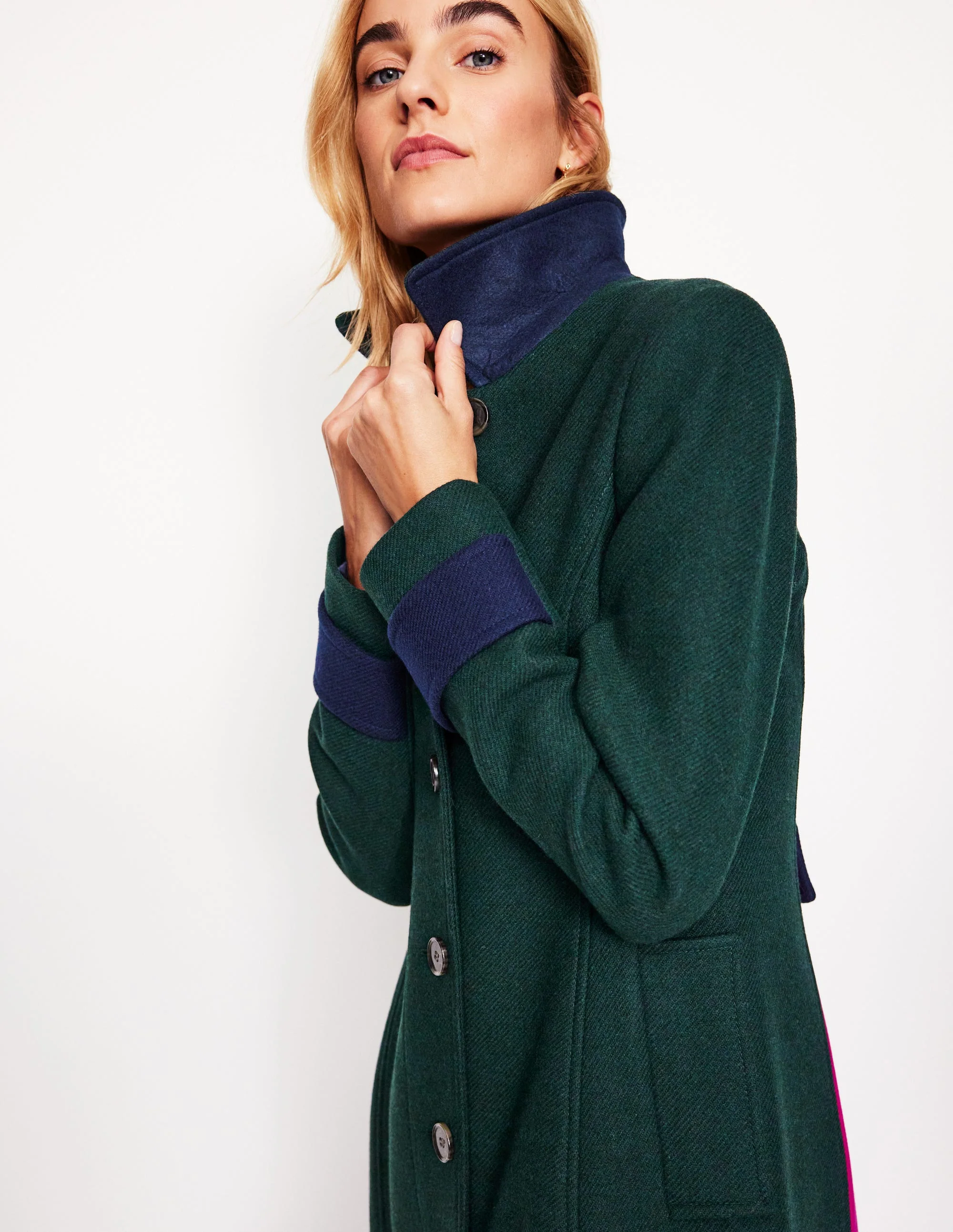 Durham Midi Coat-Colourblock Green - Image 2