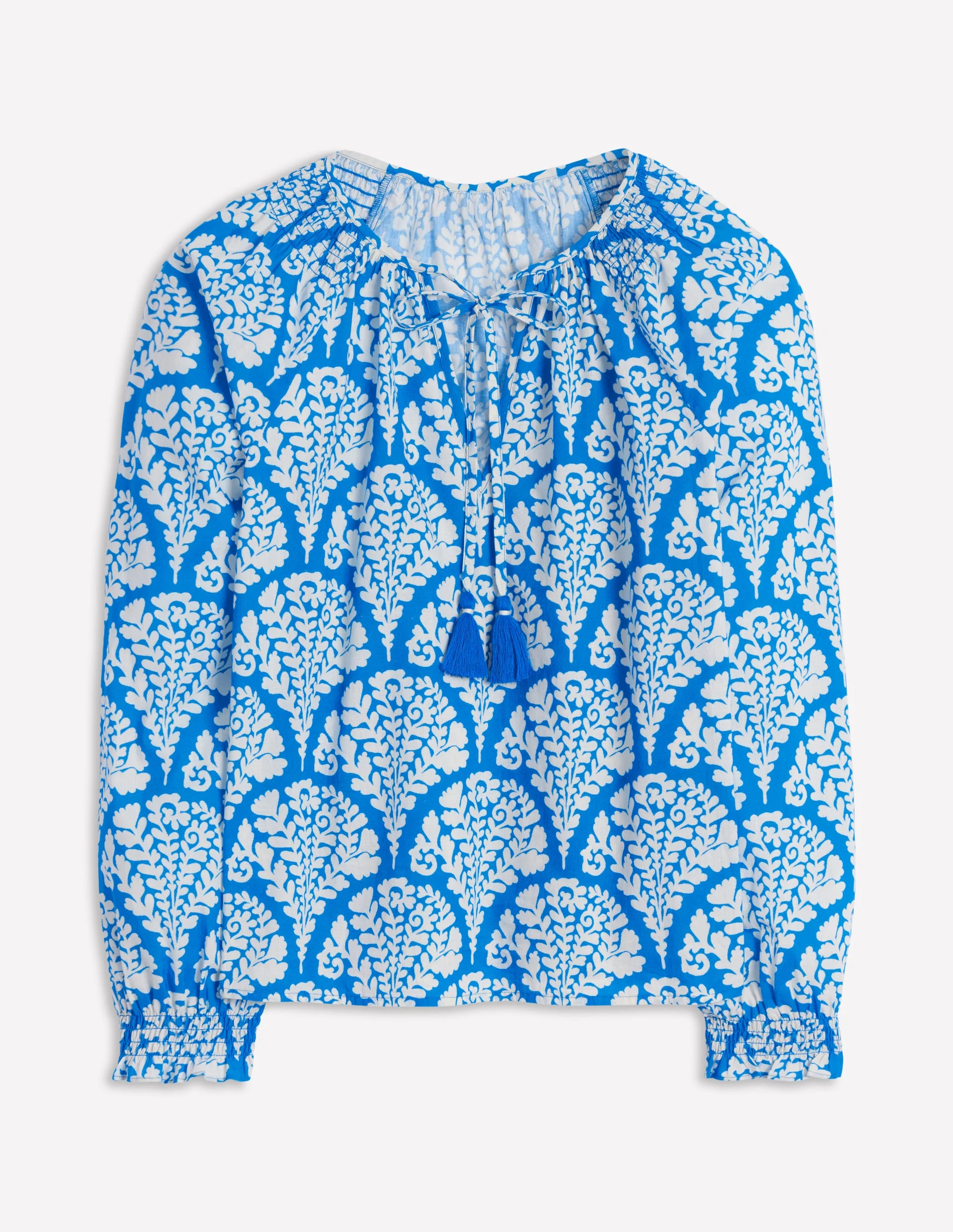 Easy Cotton Blouse-Cerulean Blue, Blossomy - Image 6