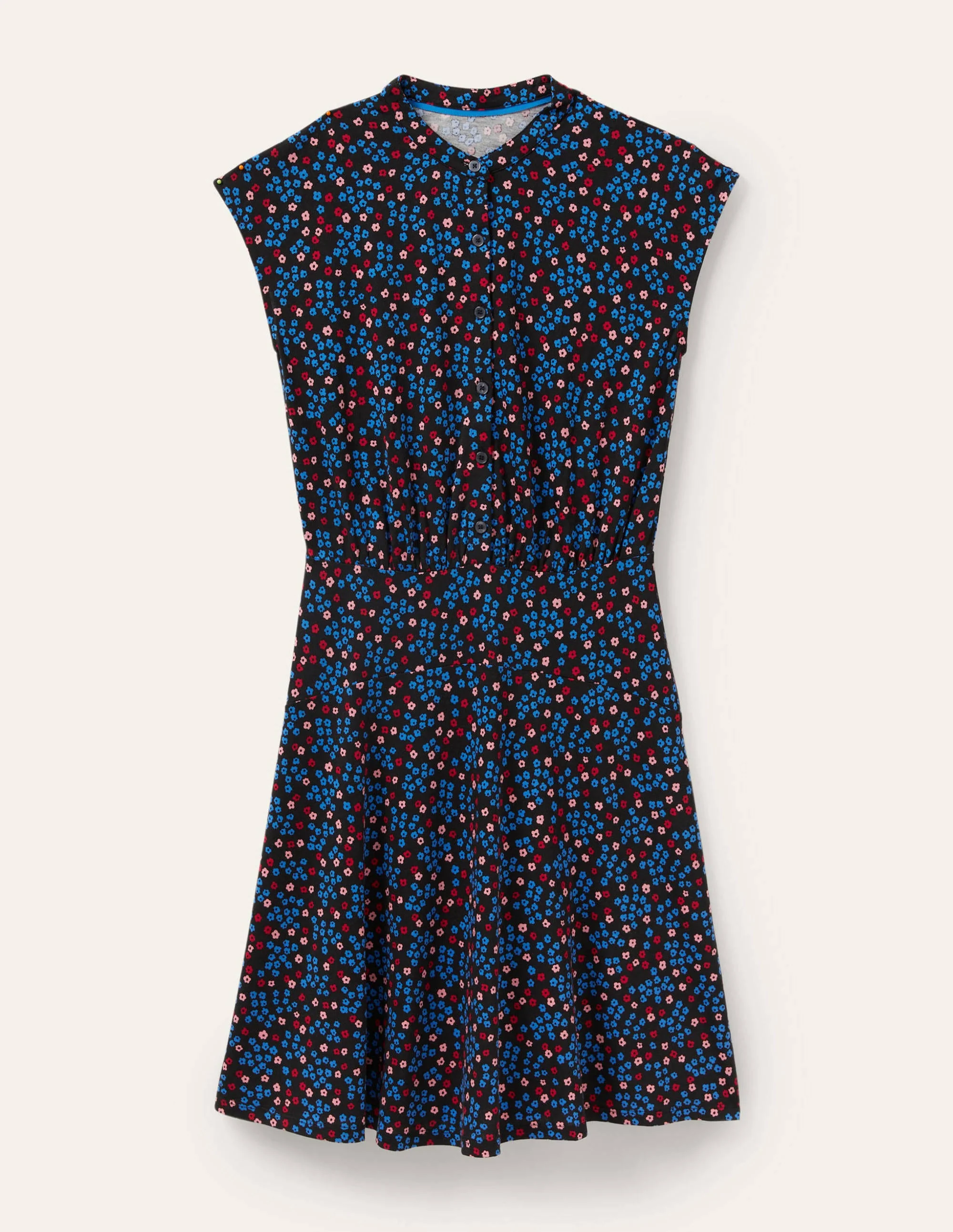 Easy Jersey Shirt Dress-Black, Ditsy Cluster - Image 5